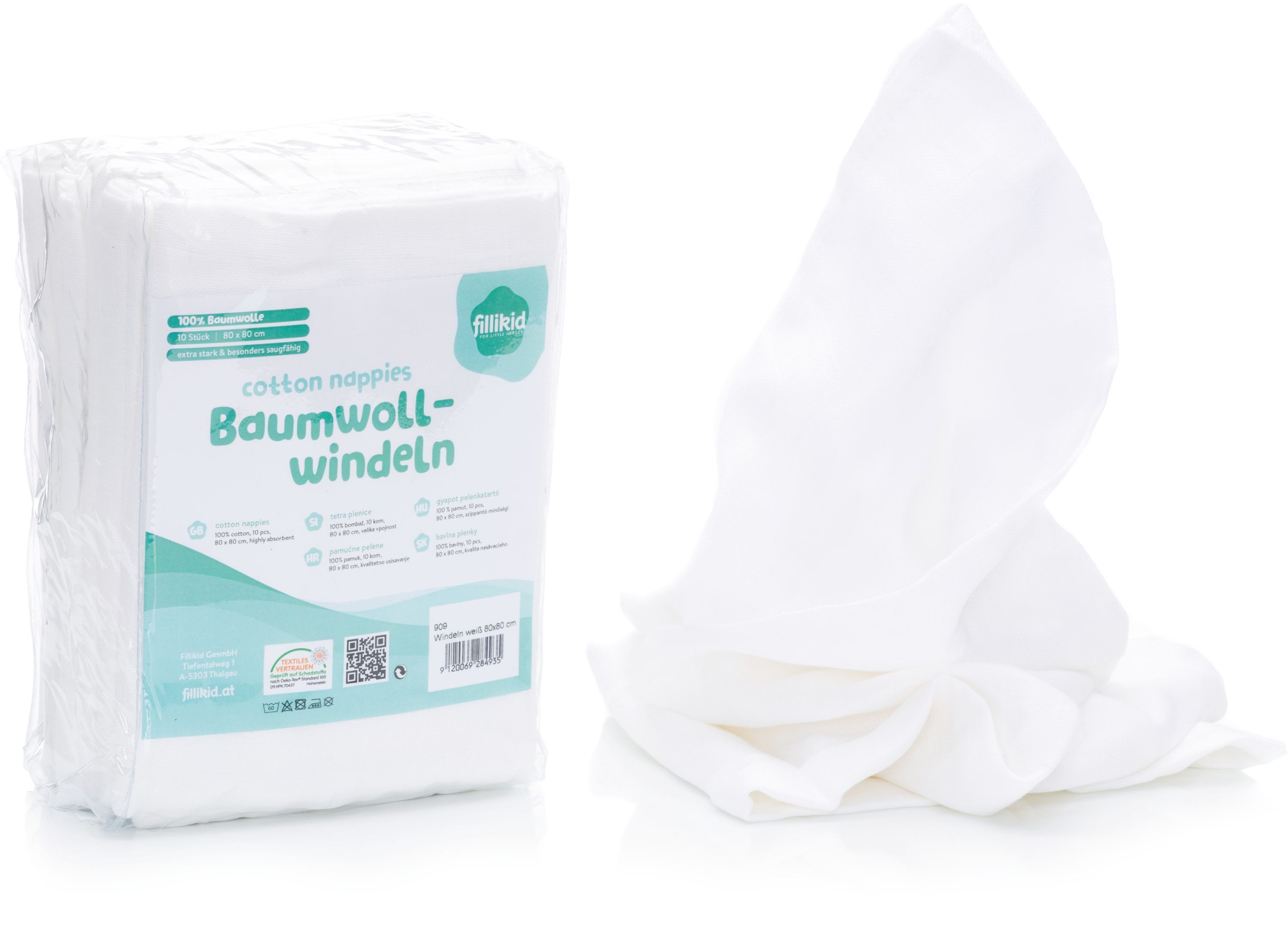 Fillikid Stoffwindeln Baumwollwindeln 10er Pack 80x80 cm weiß Exklusiv