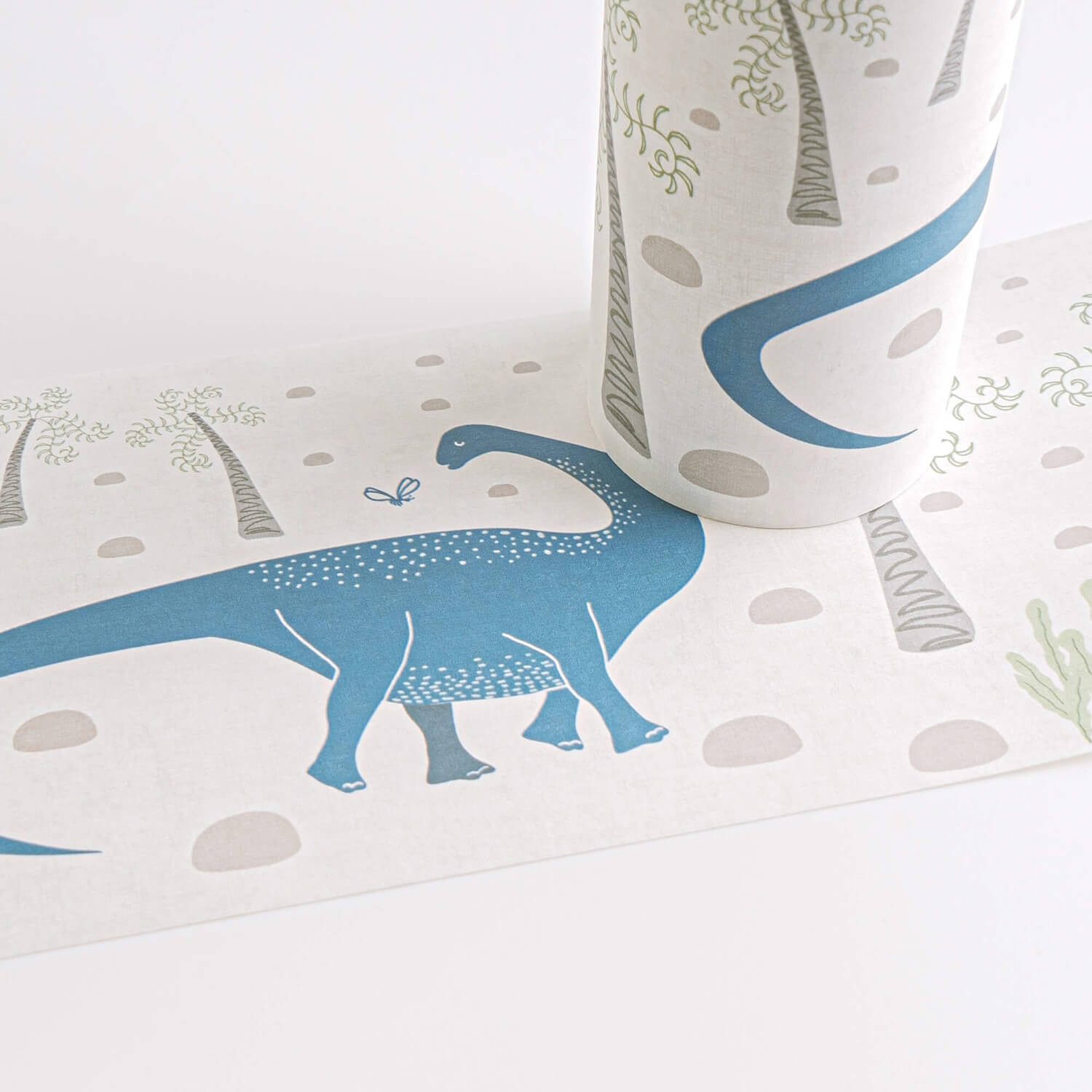 Profhome Bordüre 771411-GU Kinderzimmer Tapete Dinosaurier matt grau creme-weiß grün, glatt, (1 Rolle, 0,65 qm), Vlies-Bordüre, bunt