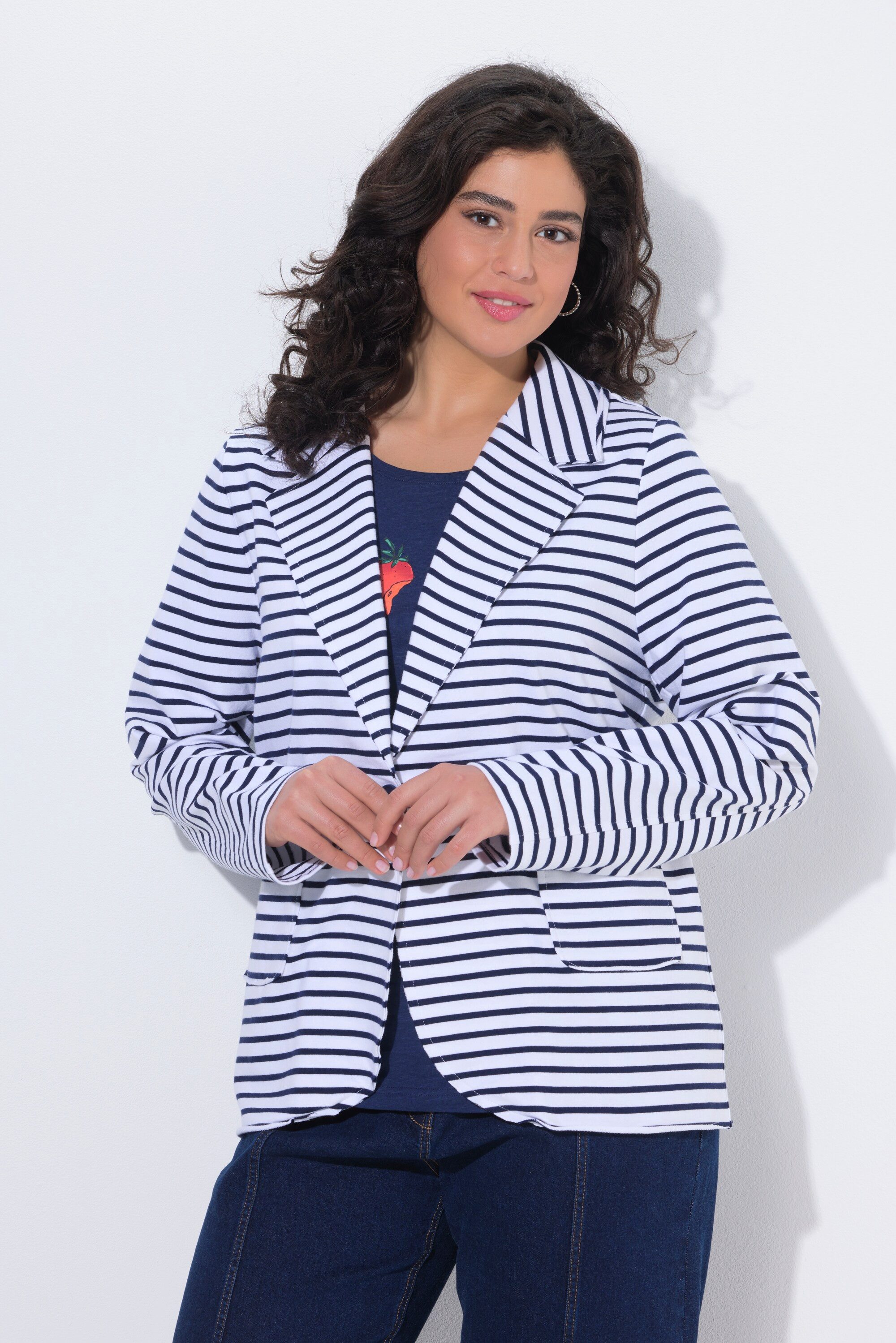 Ulla Popken Blusenblazer Jerseyblazer Rollkanten Reverskragen Langarm günstig online kaufen