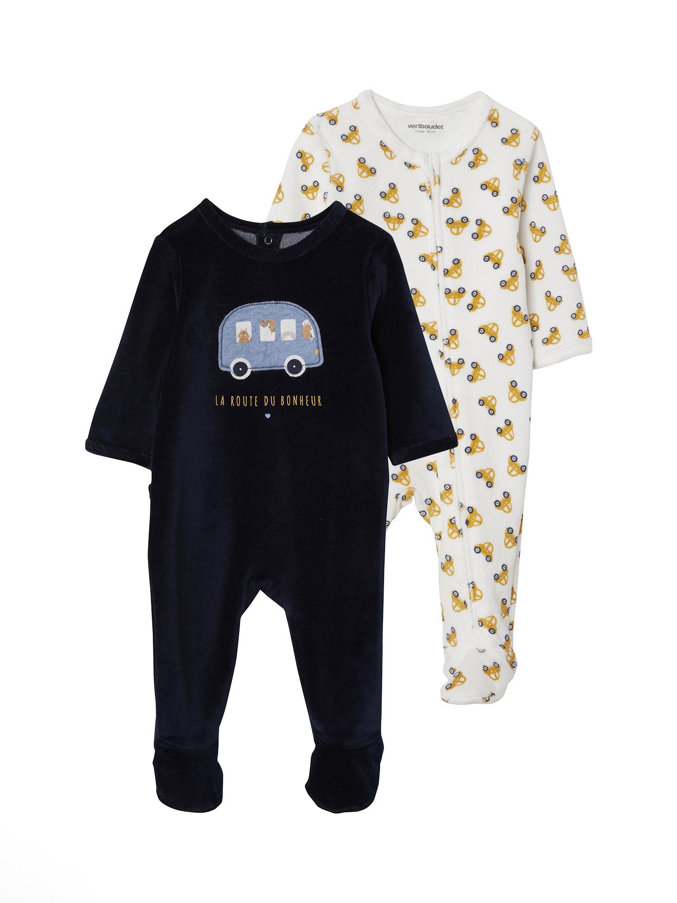 Schlafanzug 2er-Pack Jungen Baby Samt-Strampler