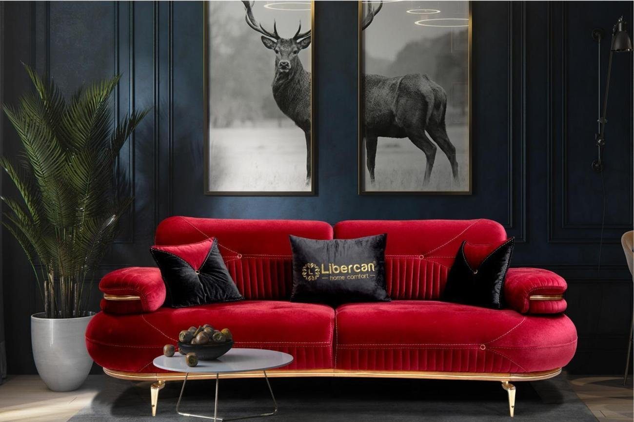 JVmoebel 3-Sitzer Designer Roter 3-Sitzer Polster Couch Wohnzimmer Edelstahlfüße, 1 Teile, Made in Europa