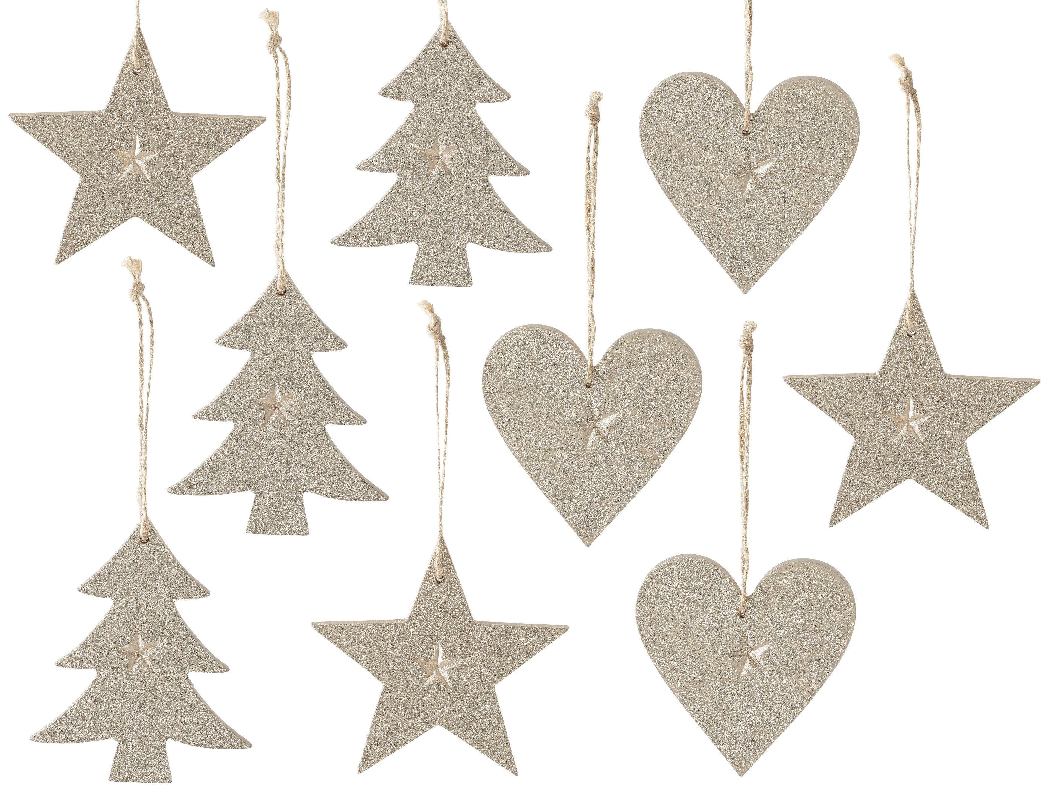 CHRISTMAS GOODS by Inge Christbaumschmuck Dekohänger Stern - Baum - Herz (9-tlg), mit Glitter