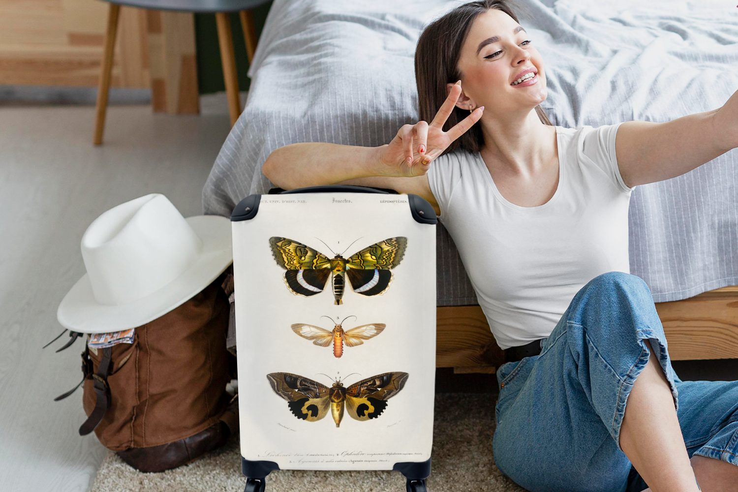 MuchoWow Handgepäckkoffer Schmetterling - Ferien, - Handgepäck Trolley, 4 mit Rollen, rollen, Insekten, Reisetasche für Vintage Reisekoffer