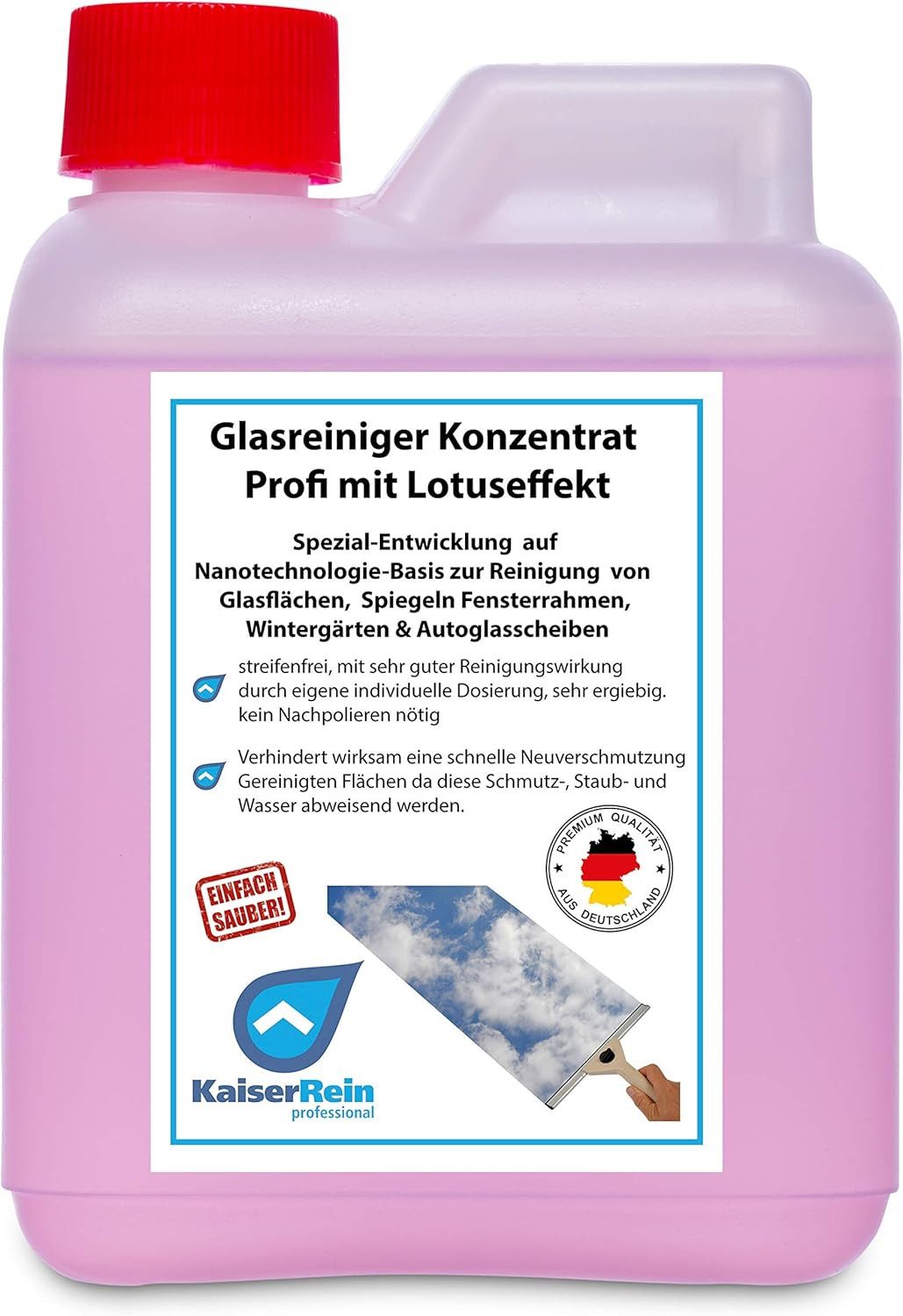 KaiserRein Glasreiniger Konzentrat mit Lotuseffekt Glasreiniger (Lotus-Effekt, Konzentrat, streifenfrei, ergiebig)