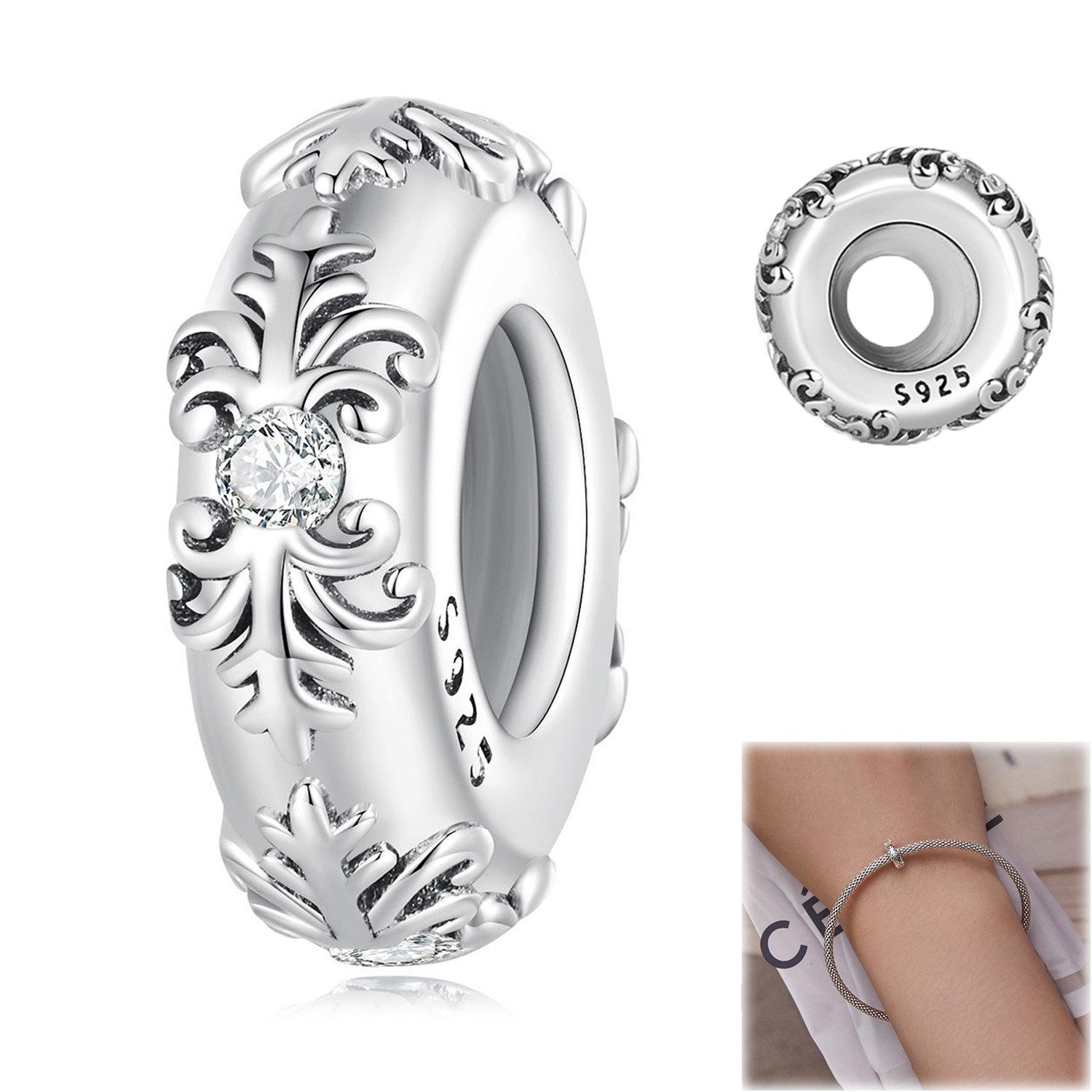 Bead 925 Sterling Silber Silikon-Abstandsperle DIY Armbänder Anhänger Perle