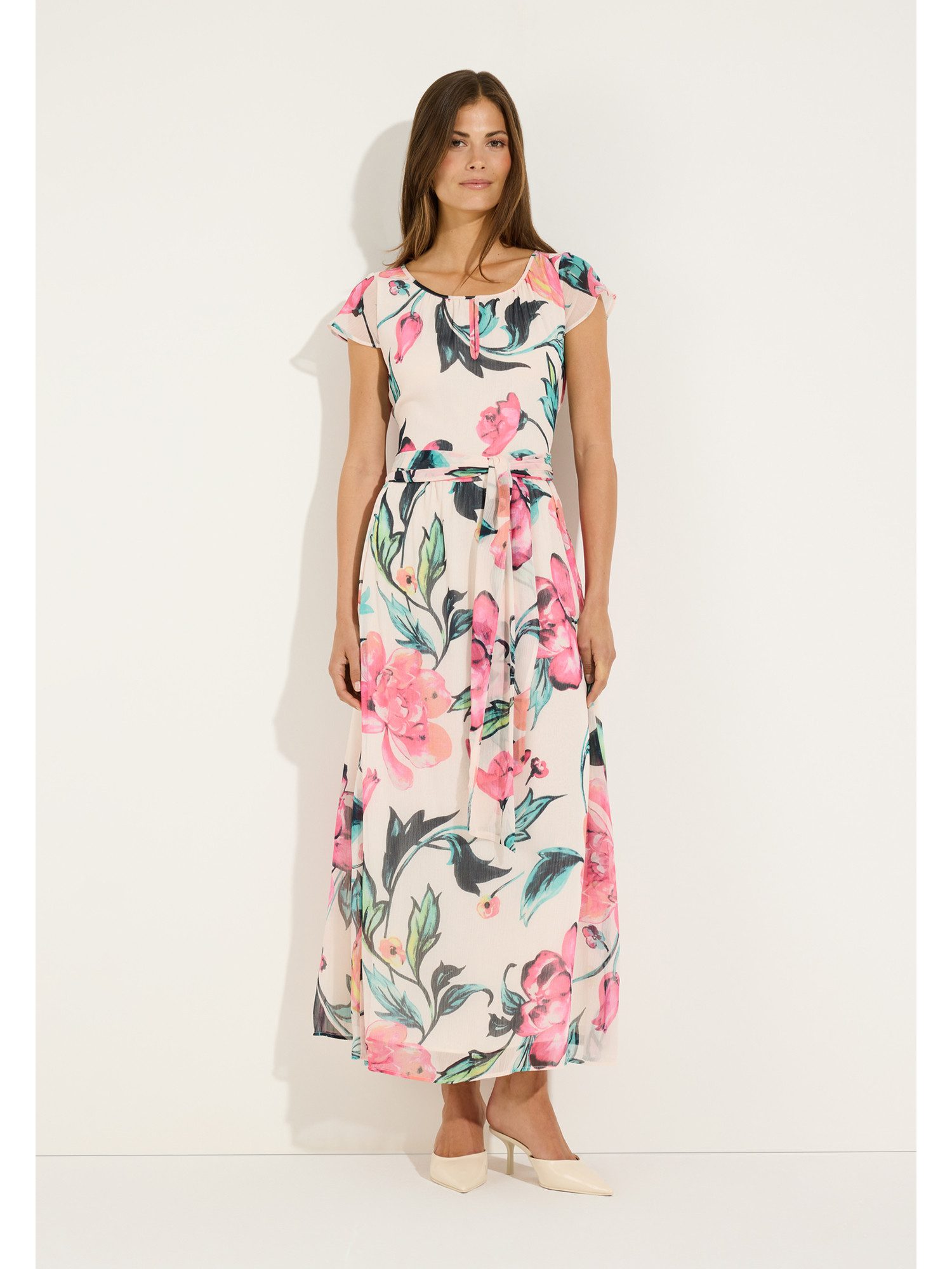 MORE&MORE Blusenkleid feminines, fließendes Maxikleid, Flowers