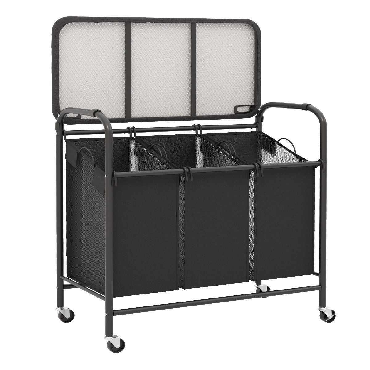 COSTWAY Wäschekorb, mit Bügelbrett, Wäschesammler mit 3 Fächern, Rollen günstig online kaufen