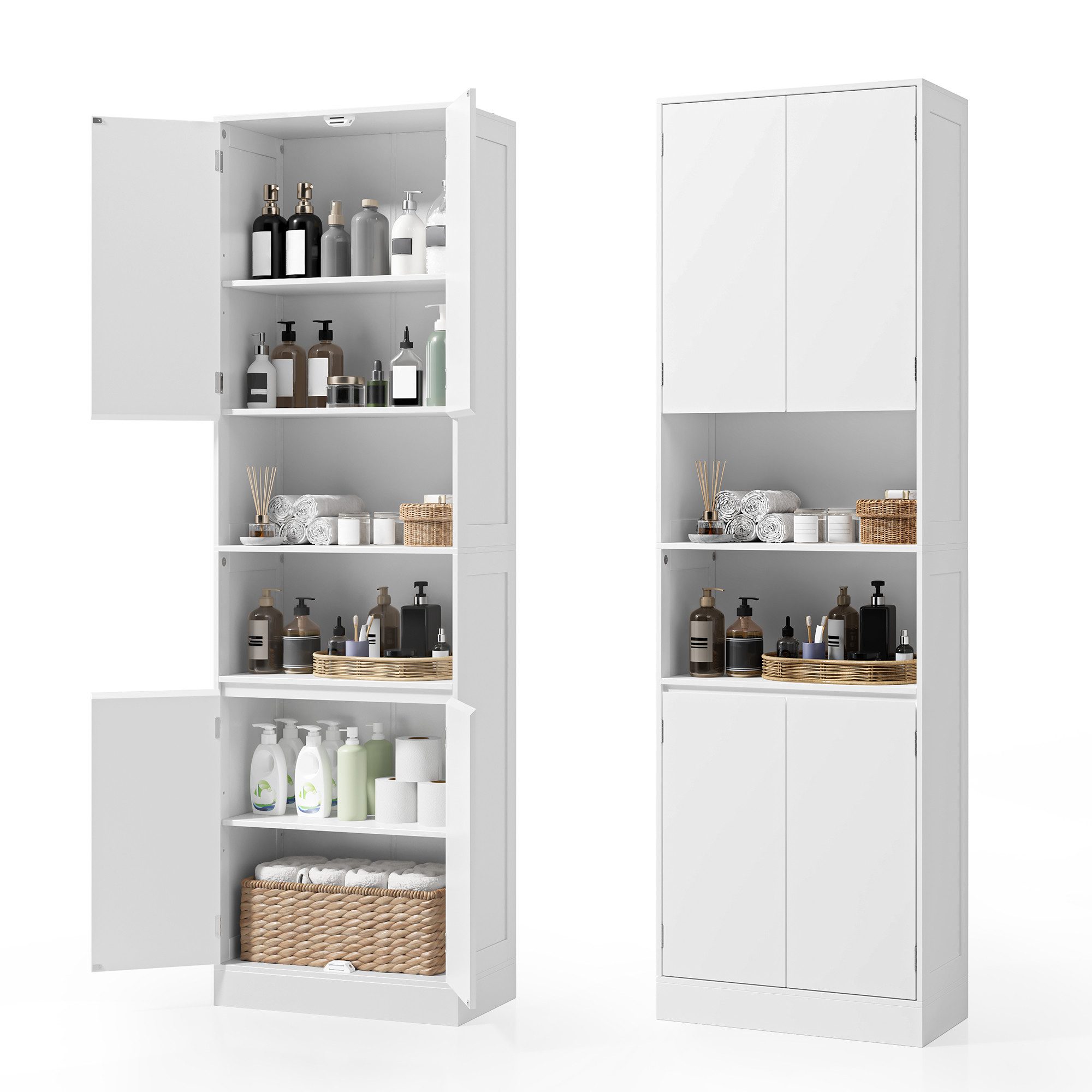 Bealife Hochschrank Badschrank mit 4 Türen und 2 offene Fächer, 57x30x190cm