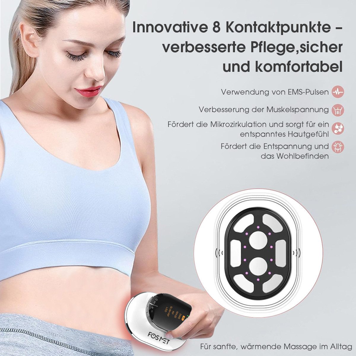 FOSMET Massagegerät EMS Anti-Cellulite Massagegerät mit RF & LED, Körperformung, Ultraschall Massagegerät für Körperpflege & Konturenverfeinerung