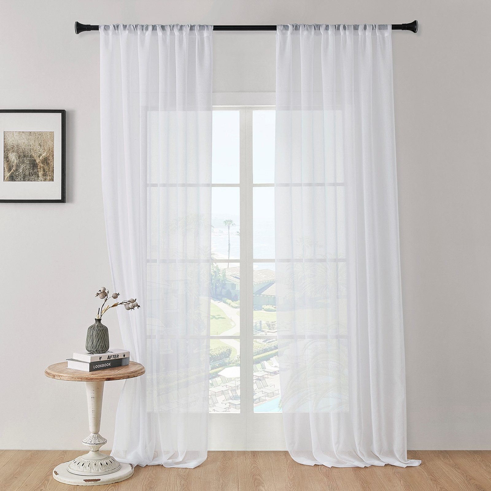 Qelus Vorhang Transparente Voile Gardinen weiß, leicht & lichtdurchlässig, 2er Set mit Kräuselband für Schlafzimmer, Balkon & Fenster