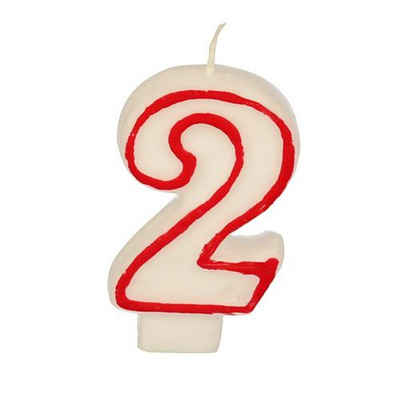 PAPSTAR Geburtstagskerze Zahlenkerze 7,3 cm weiss "2" mit rotem Rand