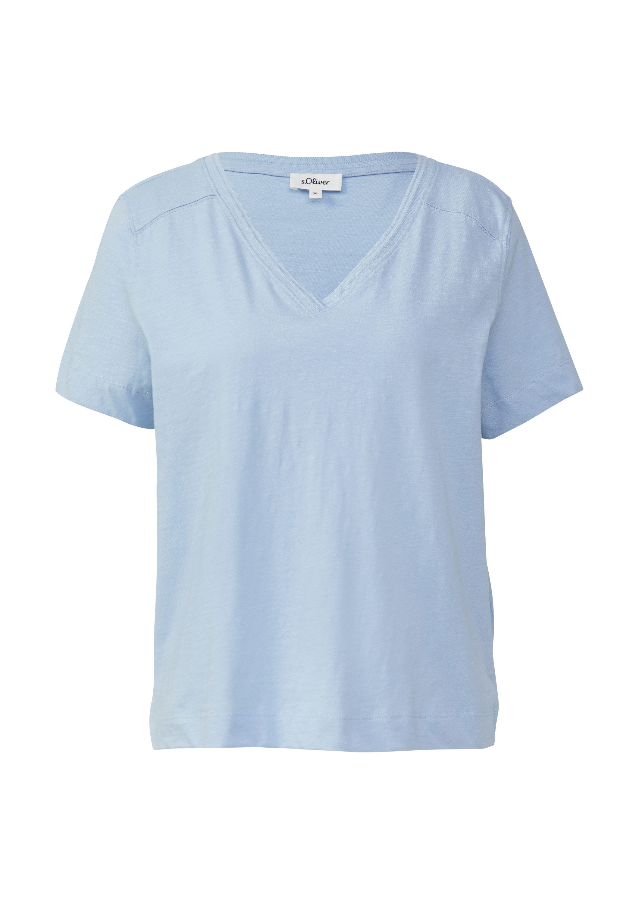s.Oliver Kurzarmshirt T-Shirt T-Shirt aus Flammgarn mit V-Ausschnitt