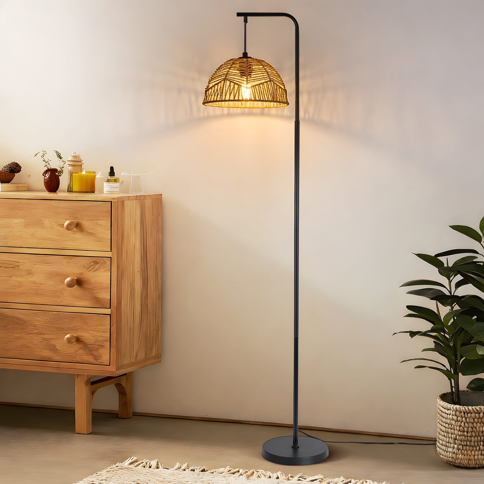 Nettlife Stehlampe schwarz modern 164cm Bodenlampe Boho Standlampe Fußschalter E27, ohne Leuchtmittel, für Esszimmer, Terrasse