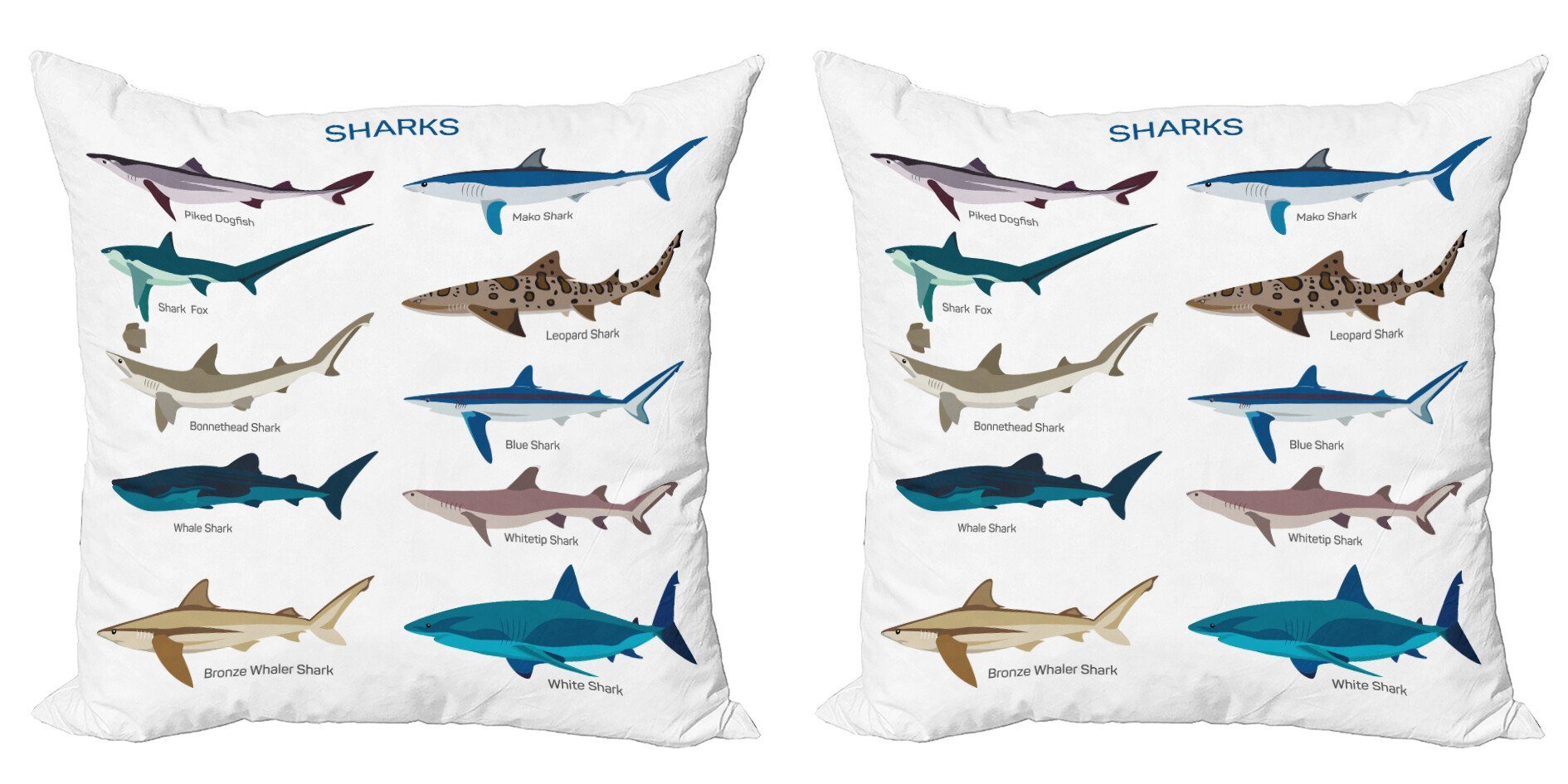 Kissenbezüge Modern Accent Doppelseitiger Digitaldruck, Abakuhaus (2 Stück), Fisch Cartoon-Haifisch-Typen Wilde