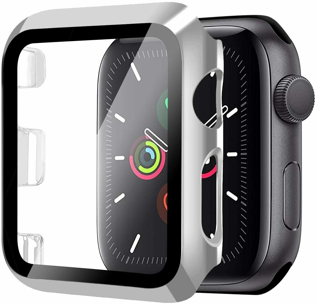 MSM Smartwatch-Hülle Hülle für Apple Watch Series 4 5 6 SE Case 40mm 44mm Schutzglas 9H