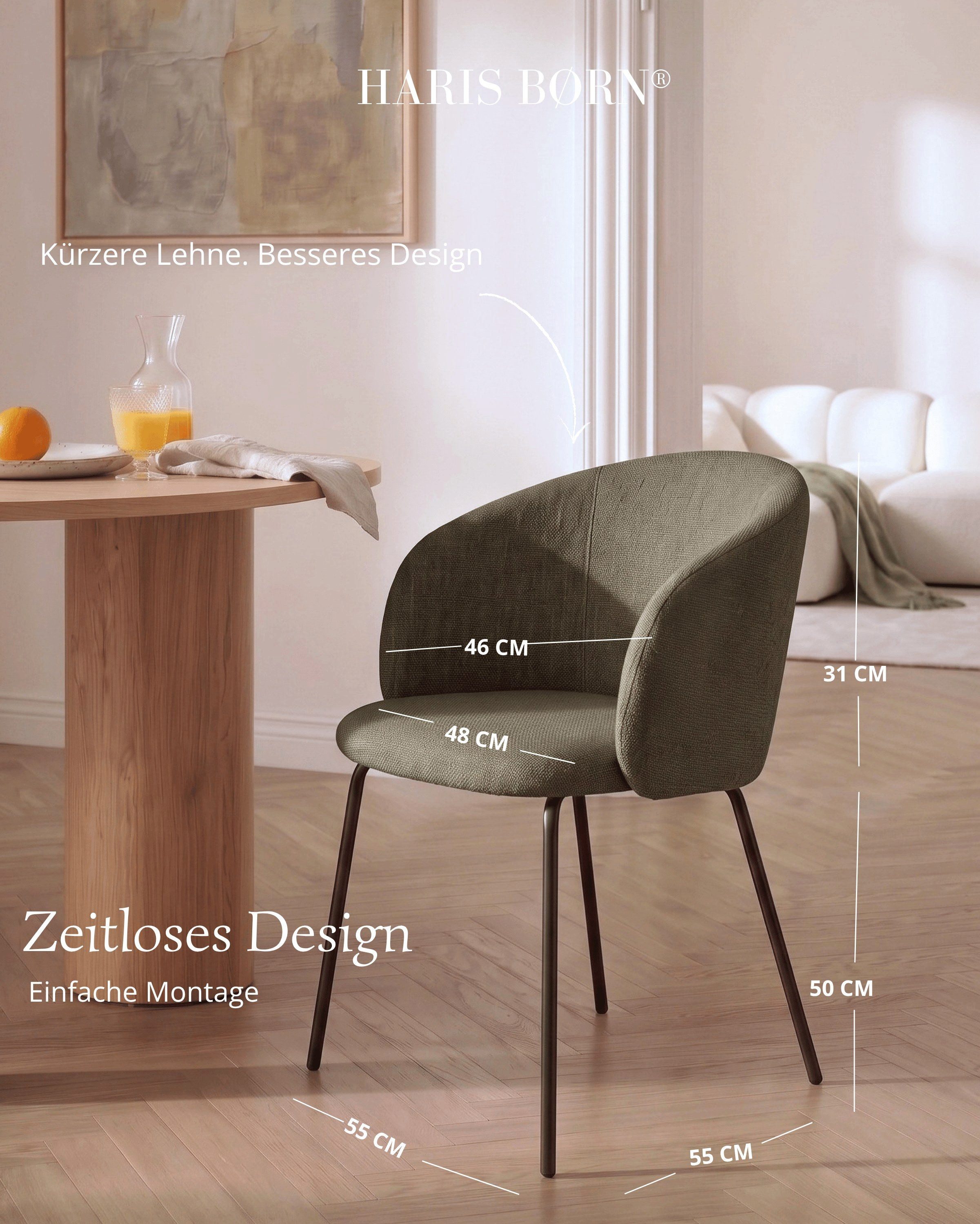 Haris Børn Esszimmerstuhl mit Armlehnen NØR - Hochwertige Polsterstühle für Esszimmer (Set, 2 St), Grün - Premium Esszimmer Stühle & Wohnzimmer Stühle – Bild 2 von 5