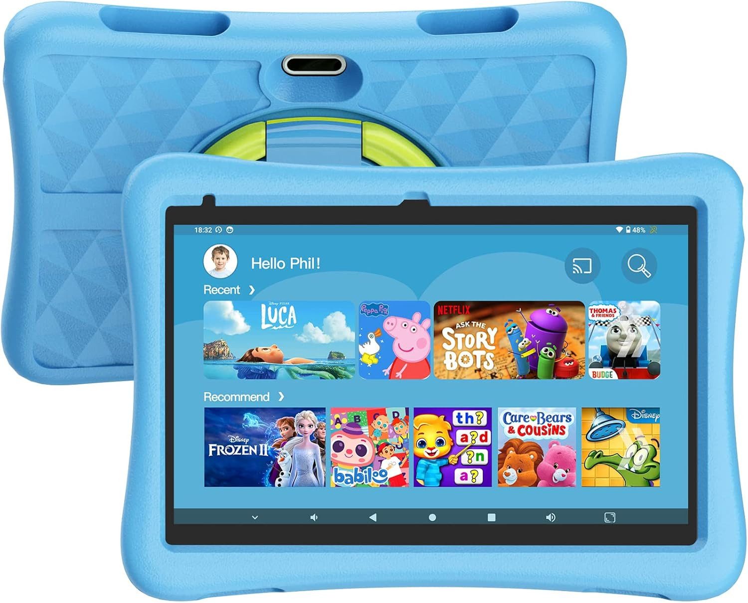 KYASTER Kinder-Tablet 10 Zoll: Android 12 Go, 7000mAh Akku, Kindersicherung E-Book (10", 32 GB, Android 12, Kindersicherung Spiel Bildung Apps, Eva stoßfestes Gehäuse (Blau)