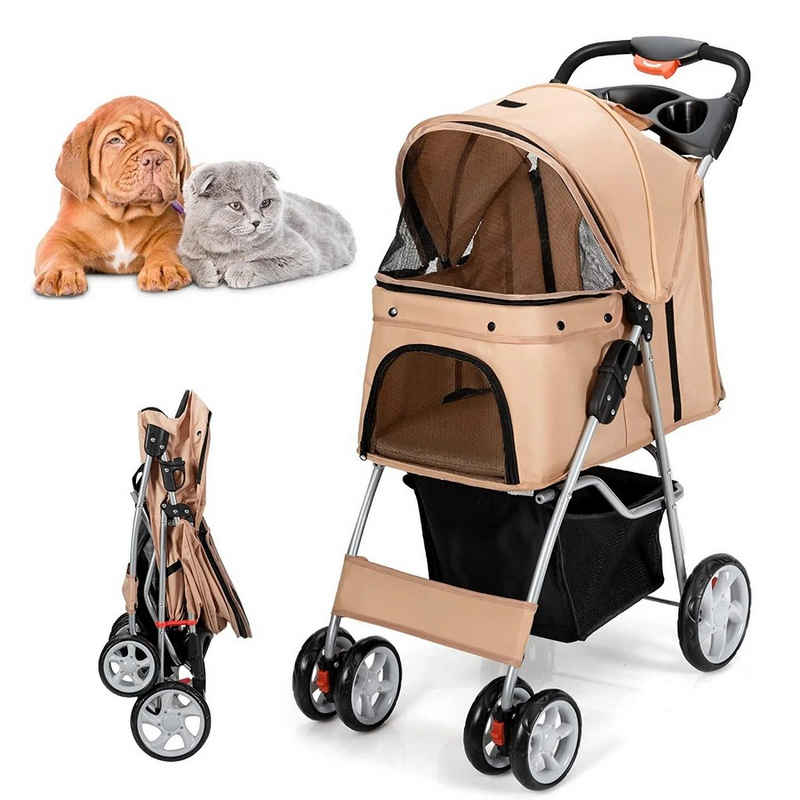 COSTWAY Hundebuggy Hundewagen, Tiertransportbox, mit Gitternetz, bis 15 kg