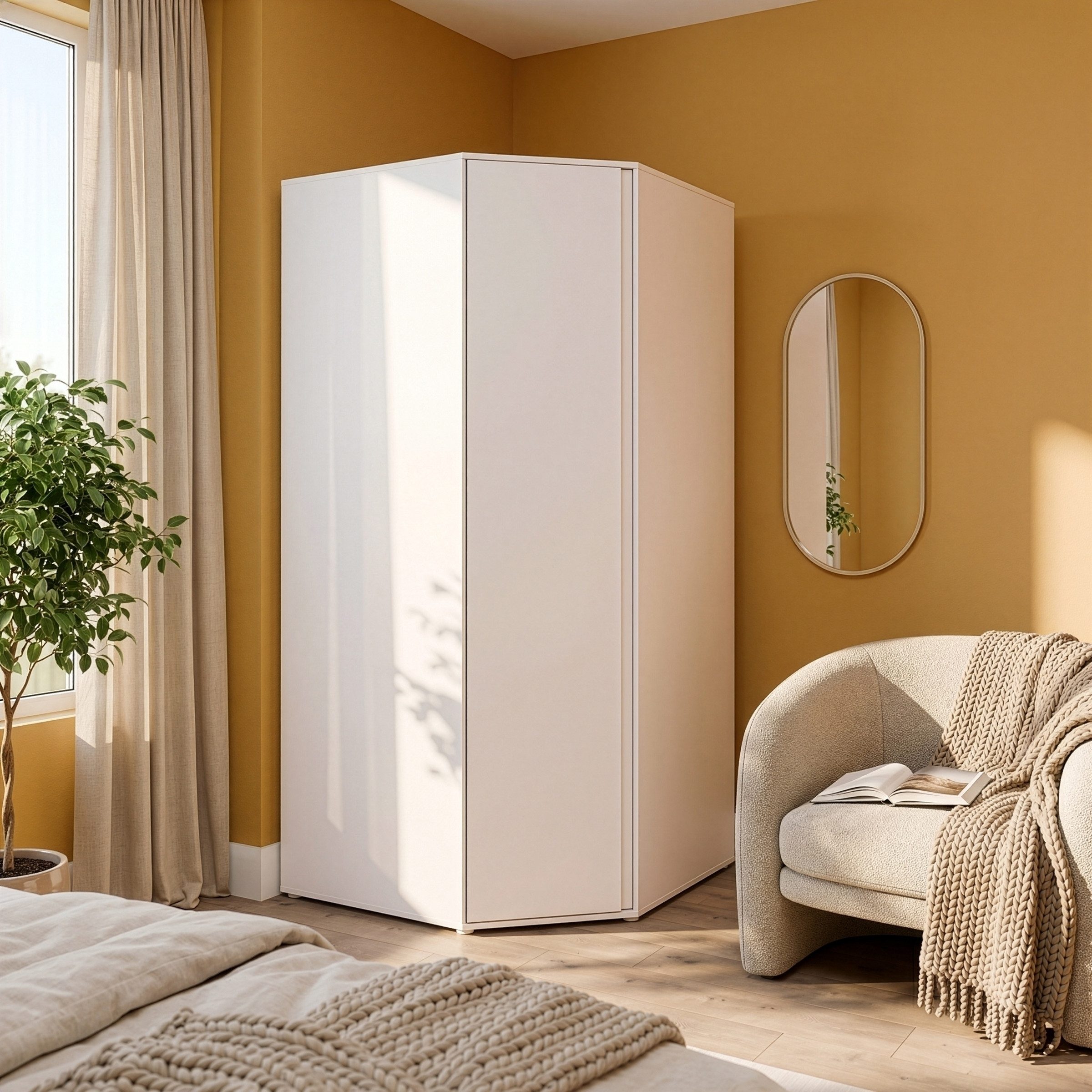 PREISBRECHER Eckkleiderschrank Eckkleiderschrank >LISSON< in Sand oder Weiss lieferbar - 92,2x193,7x9 in Sand - 92,2x193,7x92,2cm (BxHxT)