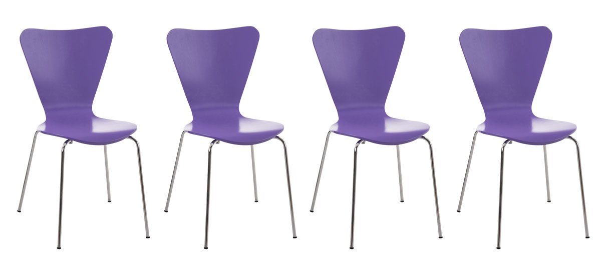 TPFLiving Besucherstuhl Calisso mit ergonomisch geformter Sitzfläche - Konferenzstuhl (Besprechungsstuhl - Warteraumstuhl - Messestuhl, 4 St), Gestell: Metall chrom - Sitzfläche: Holz lila