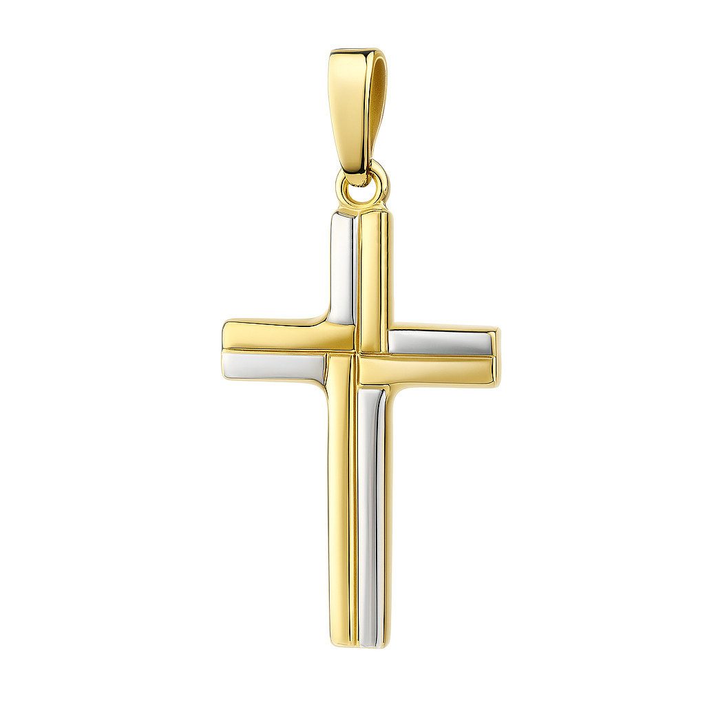 JEVELION Kreuzkette massives Anhänger-Kreuz bicolor 333 Gold - Made in Germany (Goldkreuz, für Damen und Herren), Mit Kette vergoldet- Länge wählbar 36 - 70 cm oder ohne Kette.