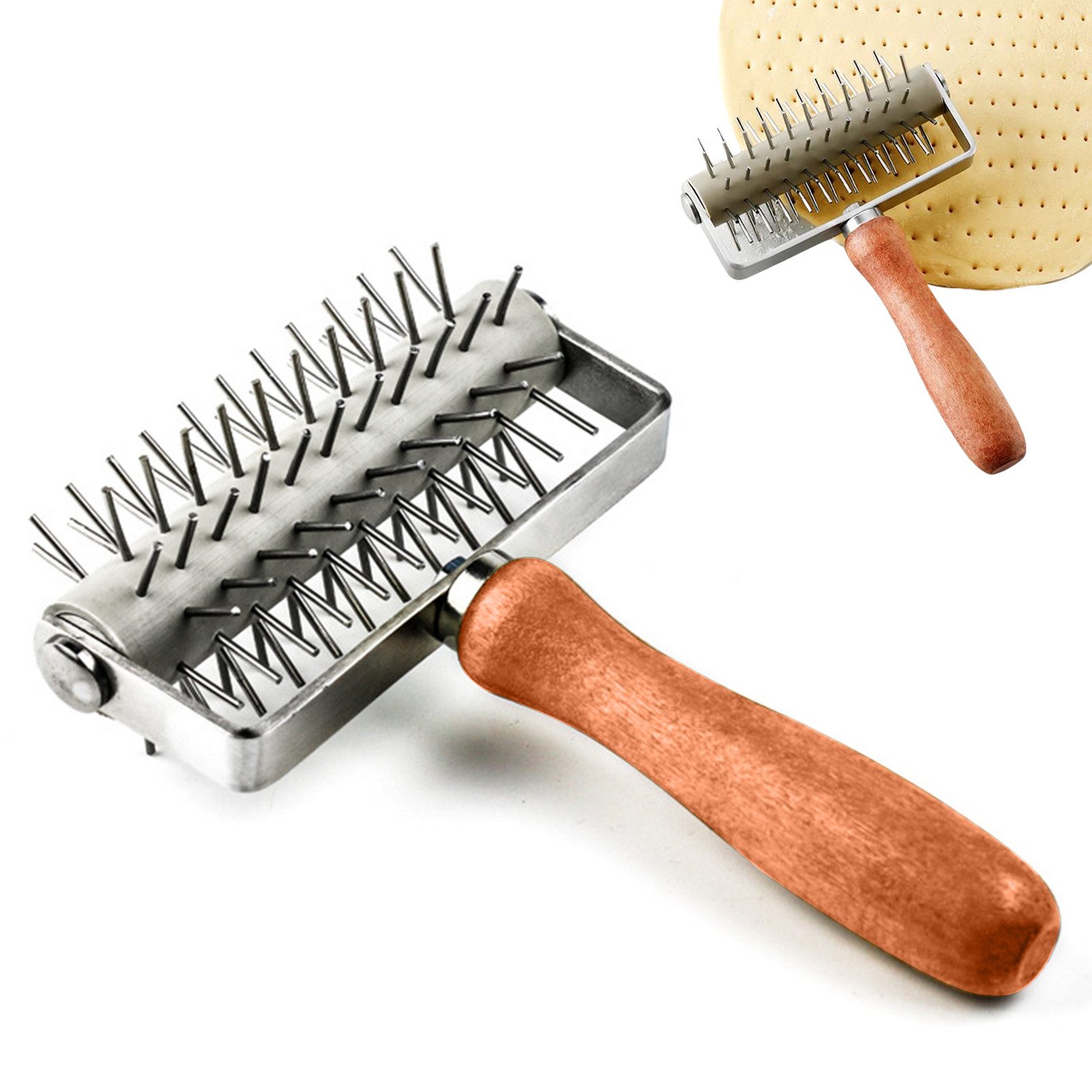 GarveeMore Teigroller Pizza Docking Tool Gebäckrolle mit Edelstahl Spikes