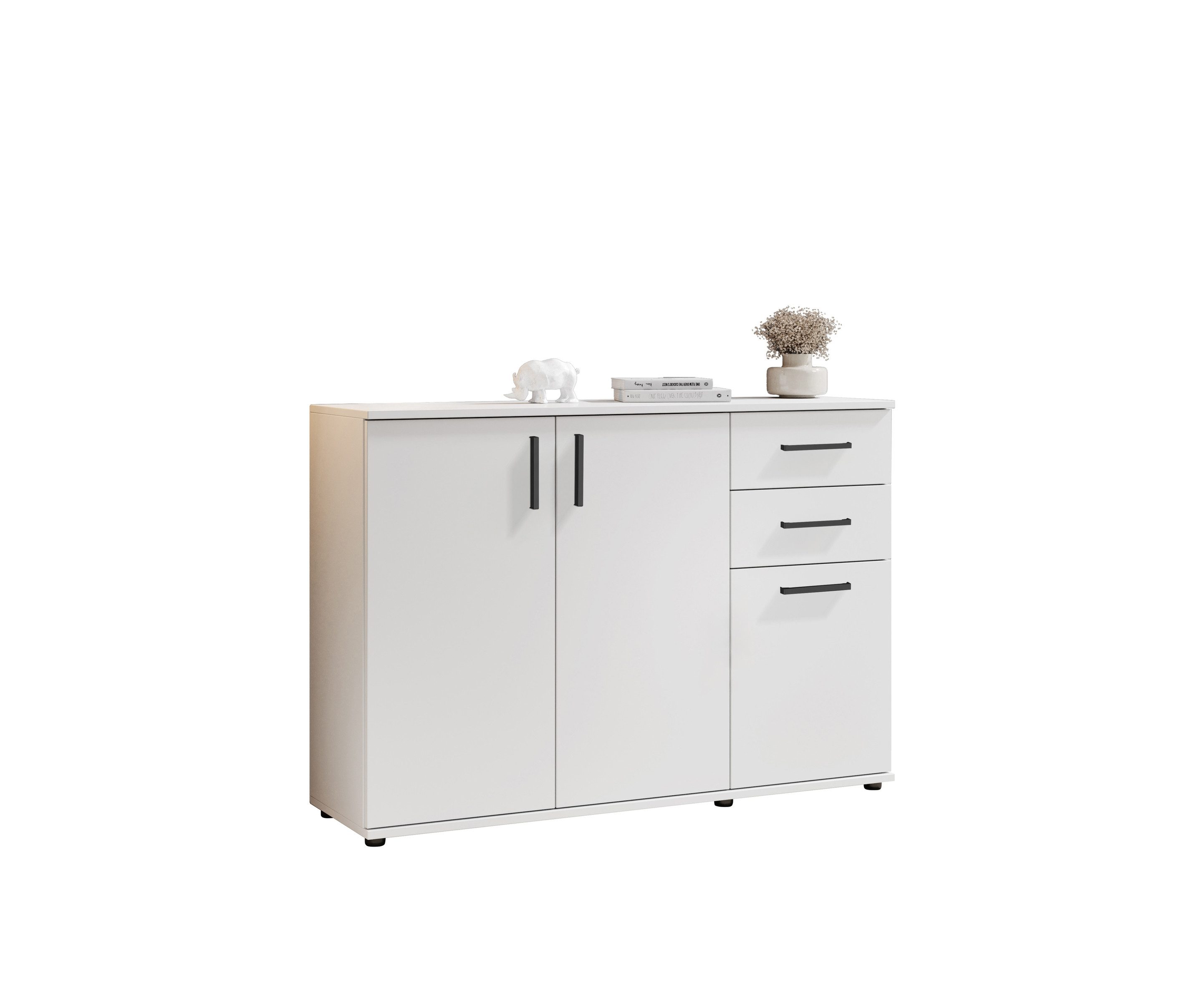 PREISBRECHER Kommode BC 1040, 3 Türen, 2 Schubladen, weiß - 120x84x35cm (BxHxT)
