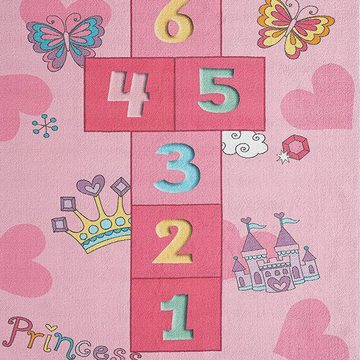 Kinderteppich Prinzessinnen Hüpfspiel Kinder Spielteppich mit Herzen in pink, Teppich-Traum, rechteckig, Höhe: 5 mm