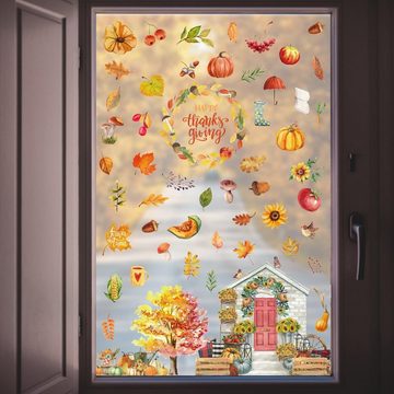 SOTOR Fensterbild Fensterbilder Herbst,Aufkleber,Herbstdeko,Deko Kürbis Selbstklebend, für Kinderzimmer Cafe Buchhandlung Party Zubehör