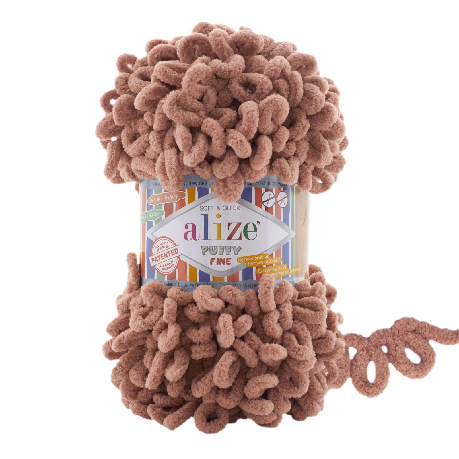 Alize 5 x 100g Strickgarn ALIZE Puffy Fine, Fingerstrick Fingerstrick-Wolle Häkelwolle, 14 m (Sparpaket, 5-St), 261 mauve