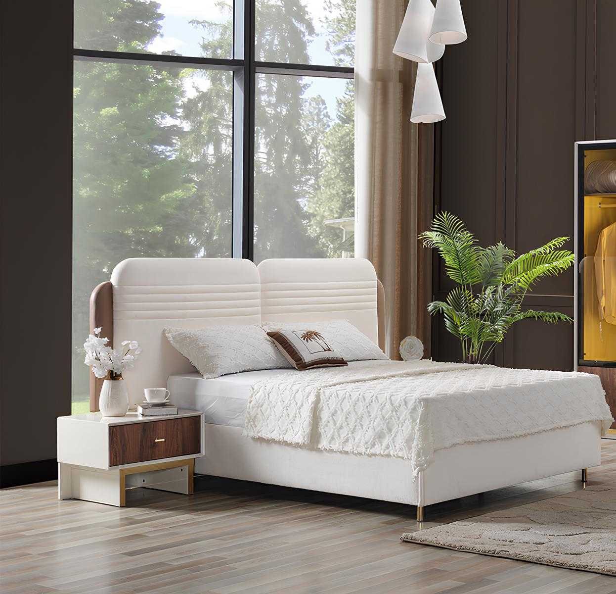 JVmoebel Schlafzimmer-Set JVMoebel Schlafzimmerset in Weiß mit Bett und Nachttischen, (3-tlg), Made in Europa