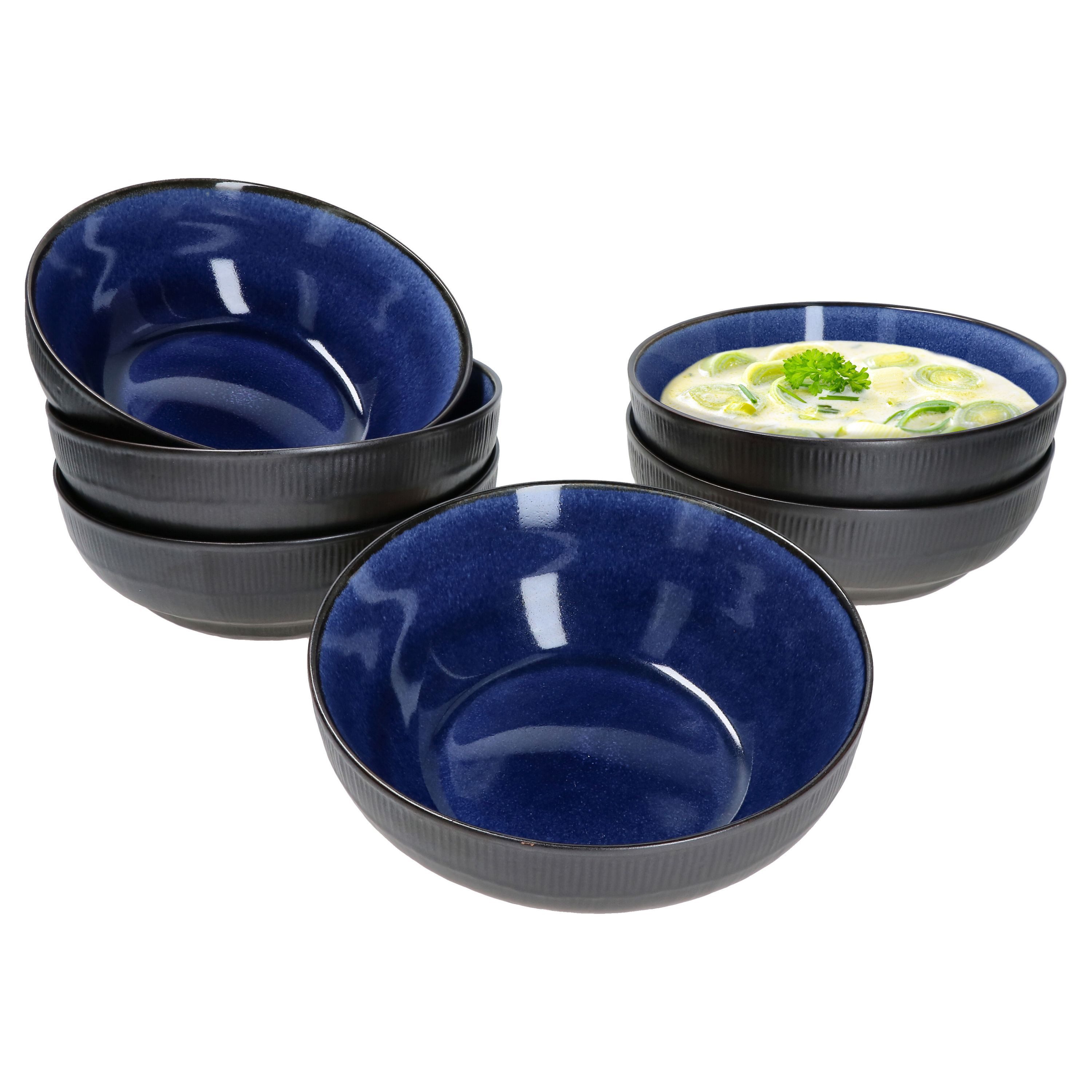 MamboCat Rührschüssel 6er Set Schalen Reactive Glaze Navy Blue- Athens, Steingut