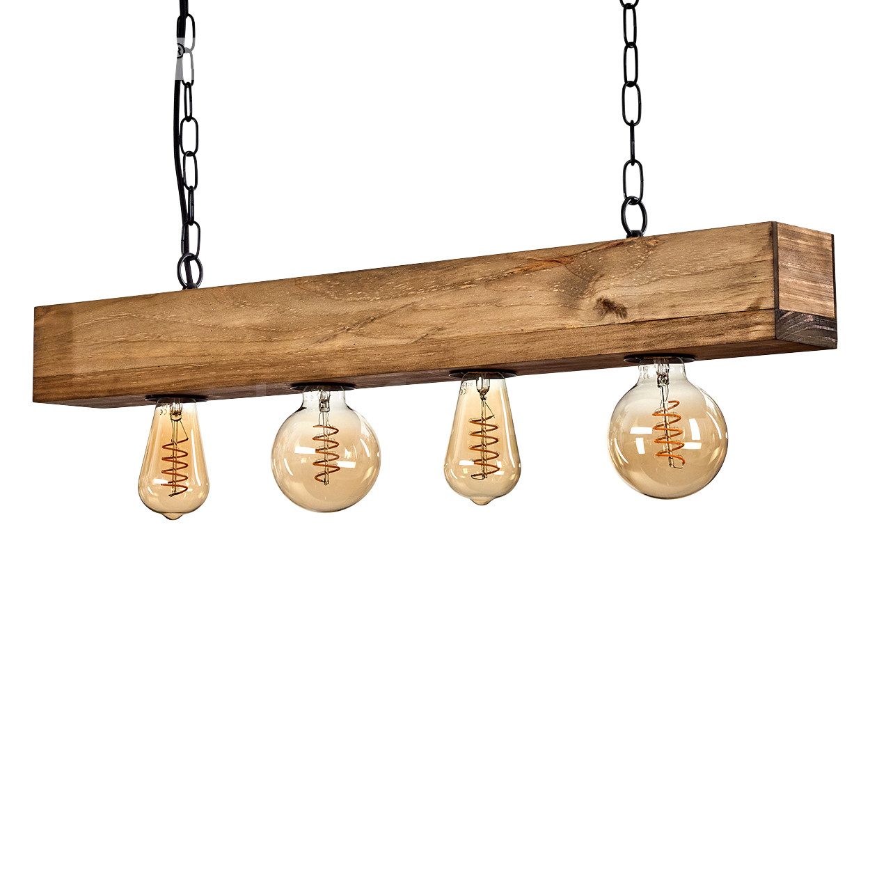 hofstein Pendelleuchte »Crova« längliche Hängelampe aus Metall/Holz in Schwarz/Dunkelbraun, ohne Leuchtmittel, moderne Leuchte mit Holzbalken, 4xE27