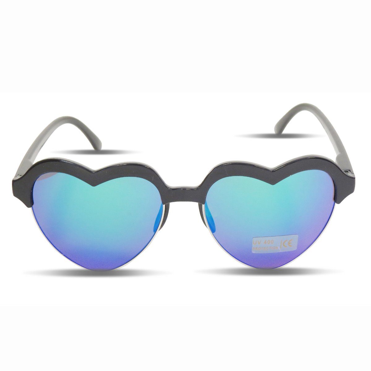 Sonia Originelli Sonnenbrille Sonnenbrille Herzchen Verspiegelt JGA Herz Party Fasching Onesize schwarz-blau