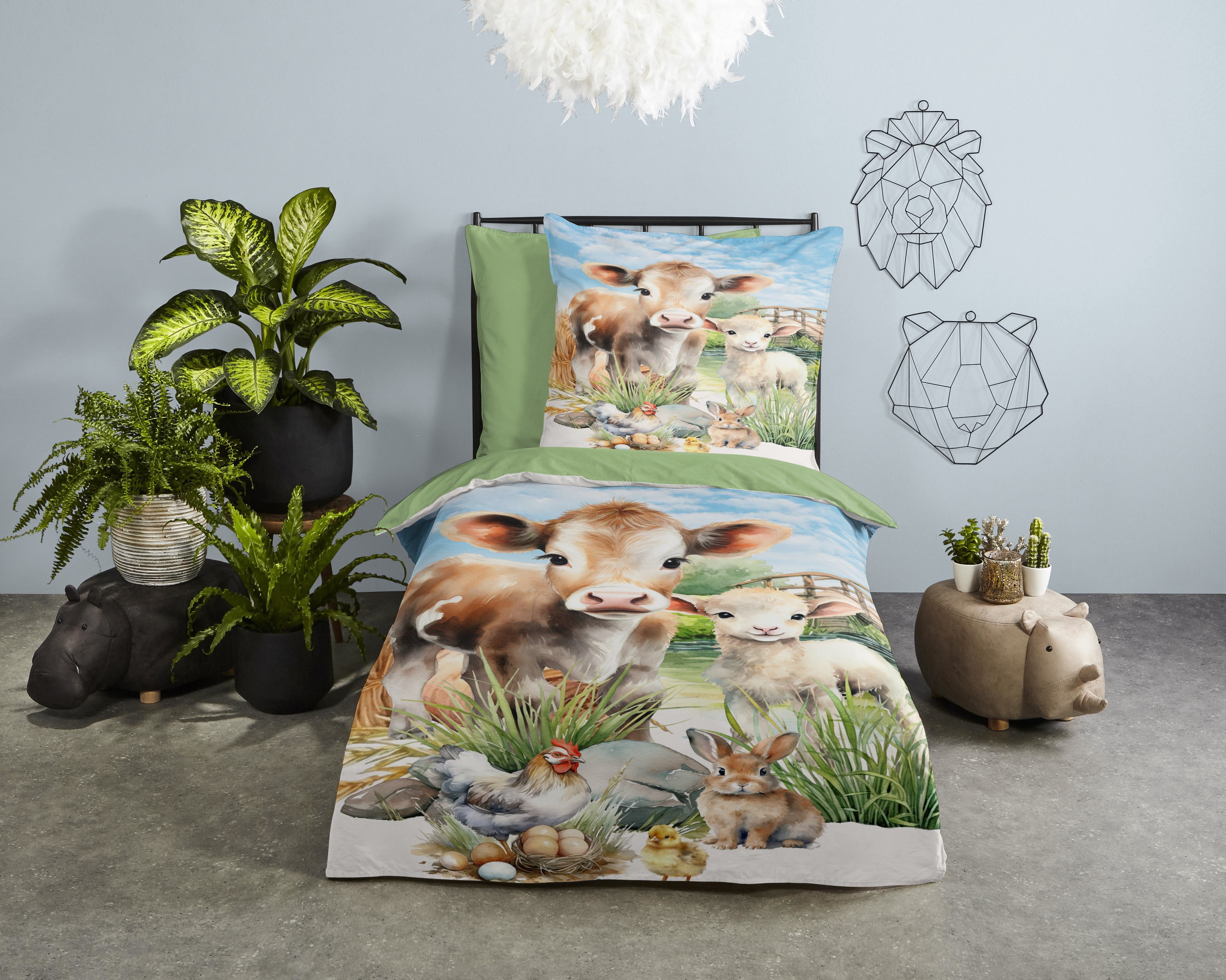 PURE luxury collection Kinderbettwäsche Farm animals, Microfaser, 2 teilig, Mikrofaser, 135x200, 2 Teilig, Wendeoptik, Kind, Bauernhoftiere, Tiere