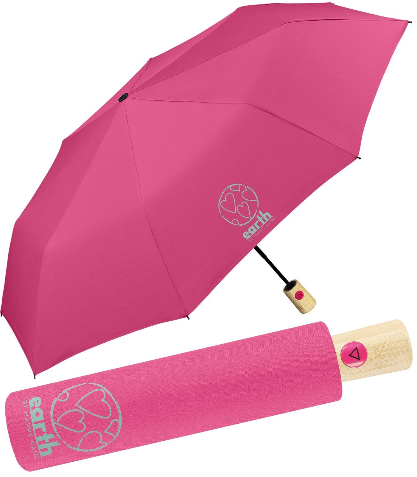 HAPPY RAIN Taschenregenschirm Earth Umwelt - gut pink Schirm geschützt die nachhaltiger tun mit etwas Auf-Automatik, für