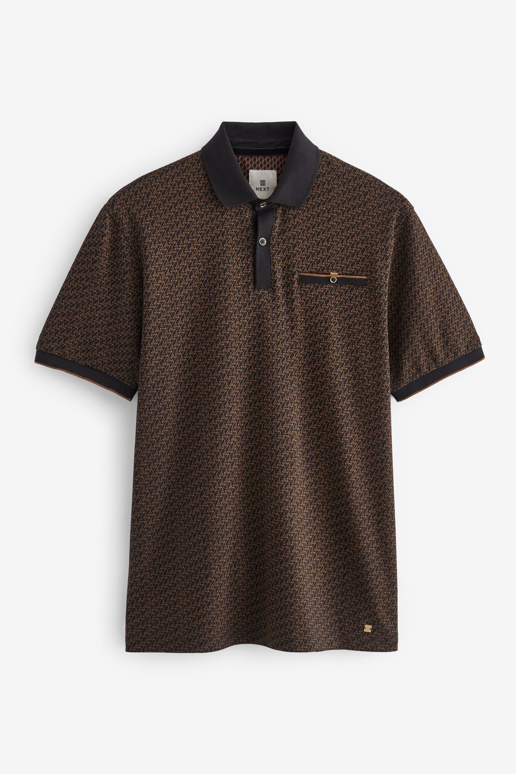 mit (1-tlg) Black/Gold Geoprint Cocktail Next Polo-Shirt Poloshirt