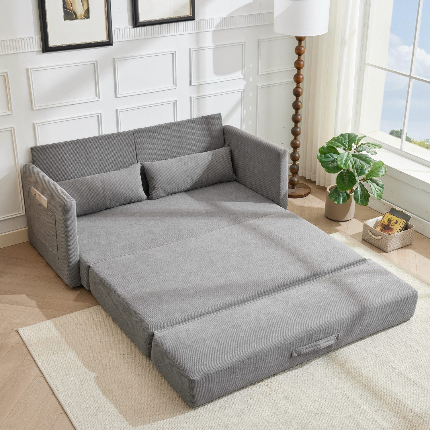 ANYSUN Loungesofa Faltbares Schlafsofa, 2-Sitzer-Couch,das 2-in-1 Klappsofa, Bodensofa-Bett,Cordstoff,mit zwei Lendenkissen, bequemes Cord Bodensofa für Wohnzimmer,Wohnung,kleine Räume