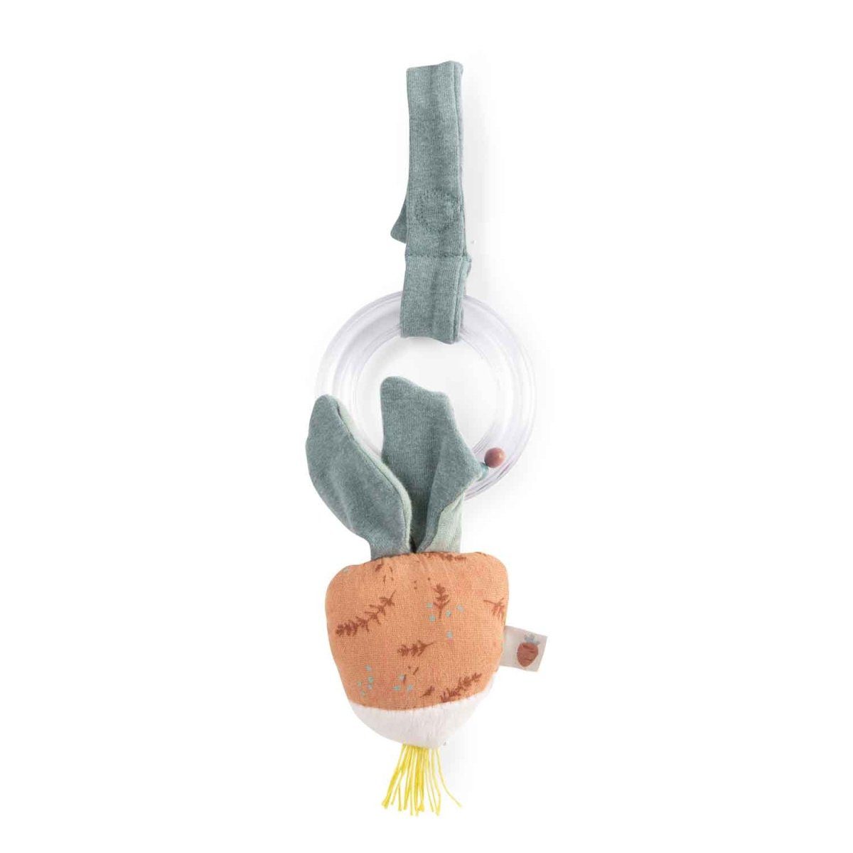 Greifspielzeug Trois Lapins Activity Radieschen 30cm Rassel Beißring zum Aufhängen