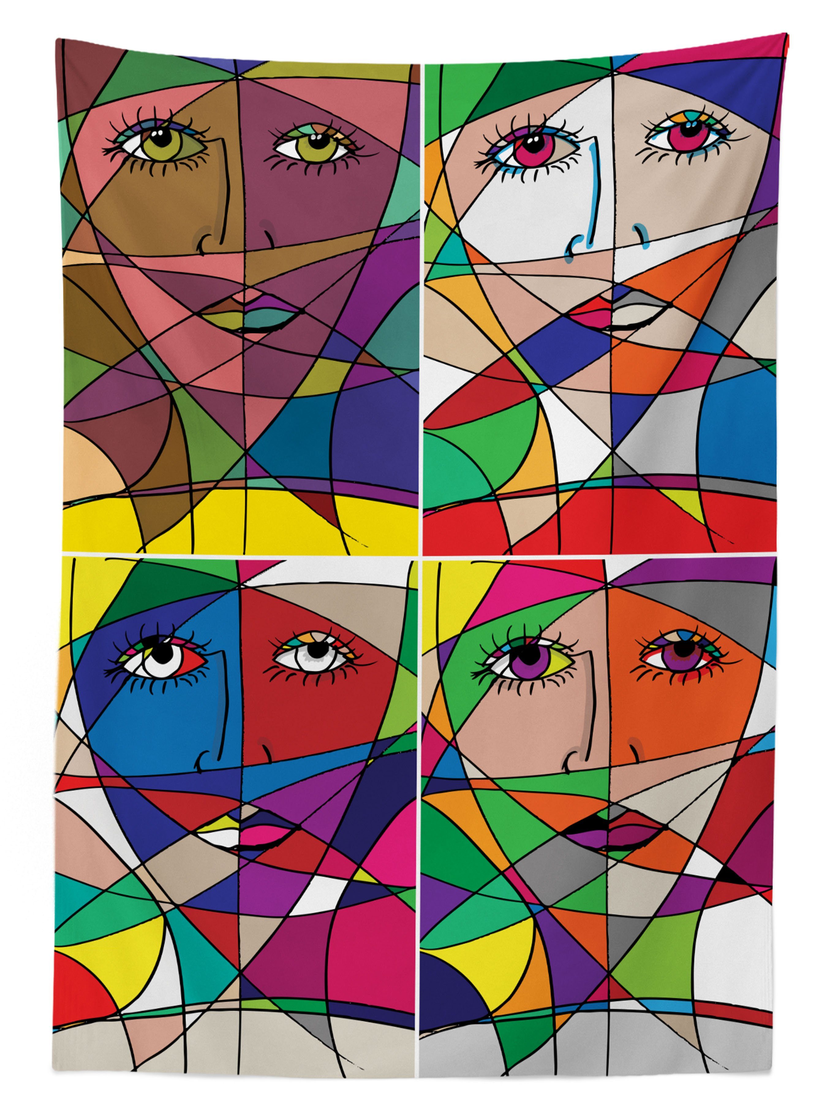 Abakuhaus Tischdecke Farbfest geeignet Frauengesicht Abstrakt Farben, Klare Waschbar Für den Bereich in Außen Glas