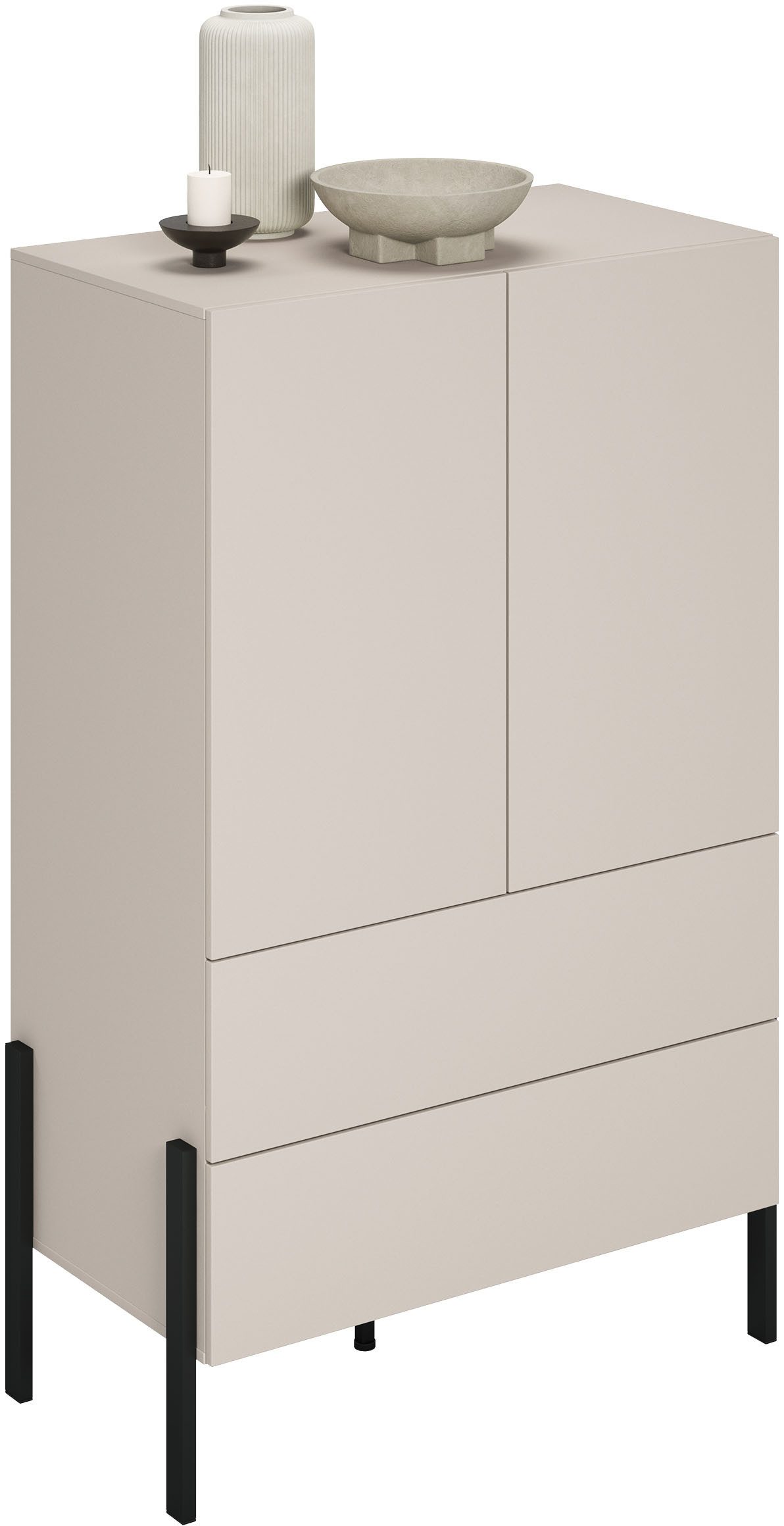 OTTO home Wäscheschrank Jukon, moderner griffloser Kleiderschrank, Metallfüsse, Made in Europe (90x150x50, ideal für kleine Räume oder Nischen) Mehrzweckschrank,2 Schubladen, 2 Türen, FSC-zertifiziert