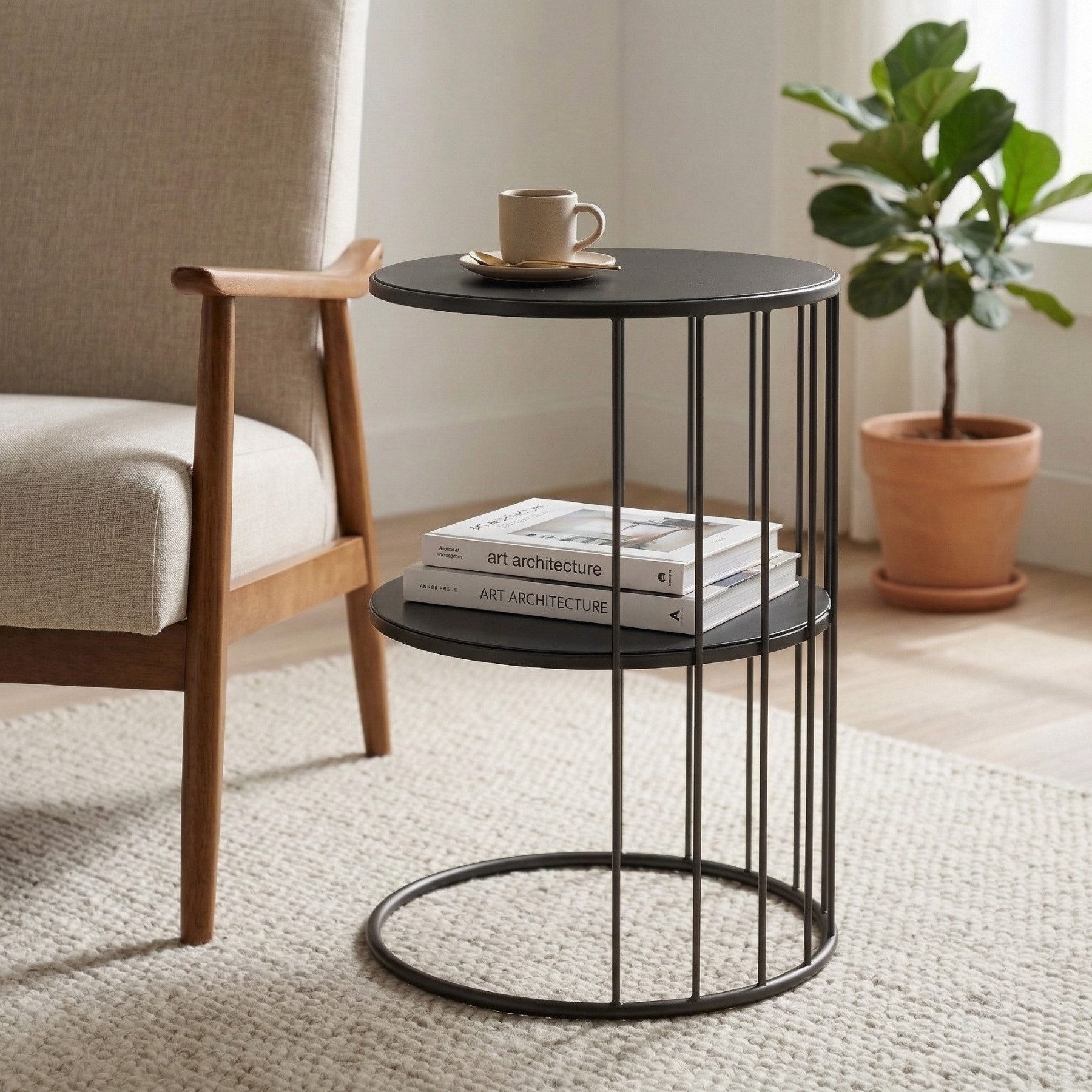 SCENA LIVING Couchtisch Runder Couchtisch RODA aus Metall, mit Ablage, Ø 52 cm