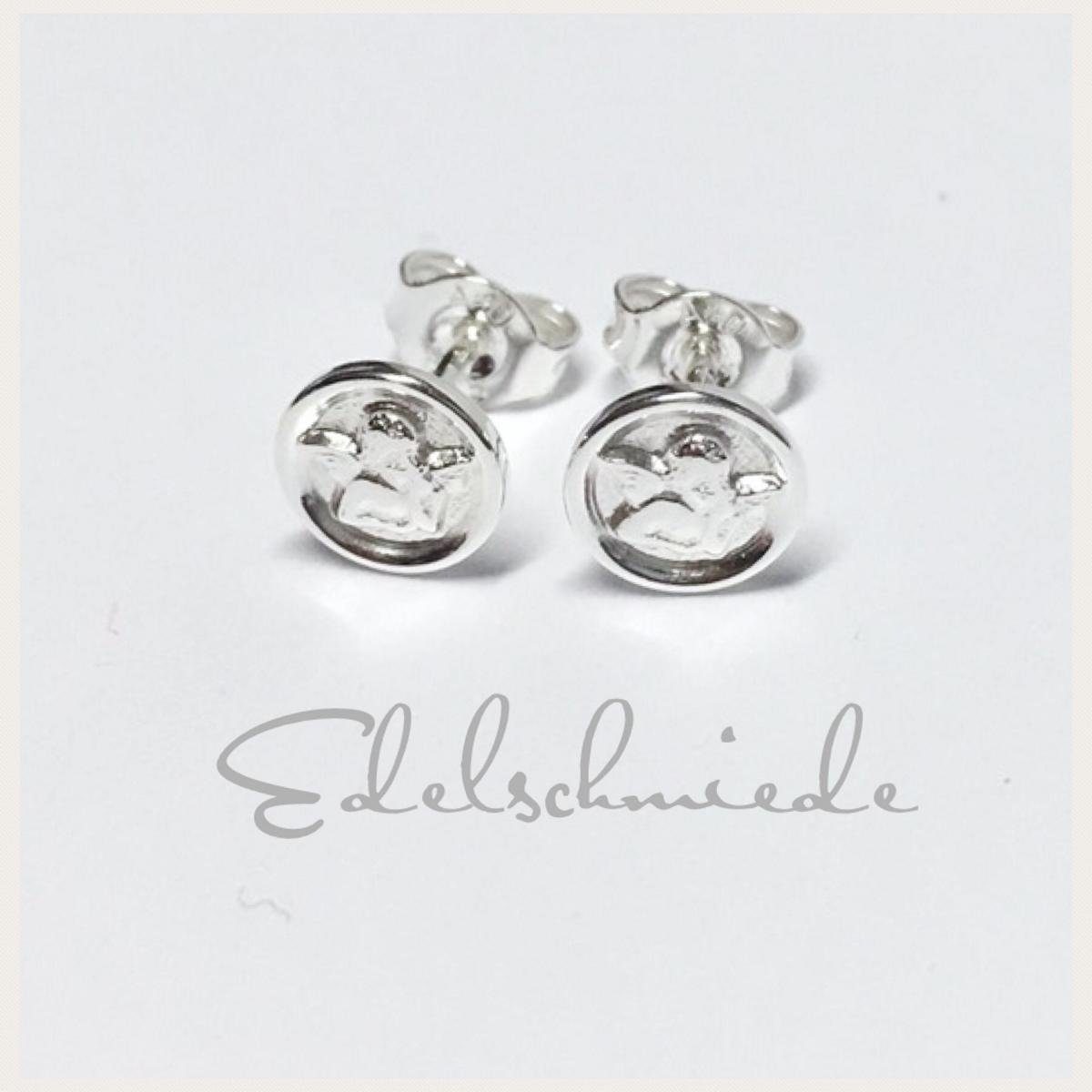 Ohrstecker-Set Engel als Ohrstecker 925/- Silber rhod rund 6mm