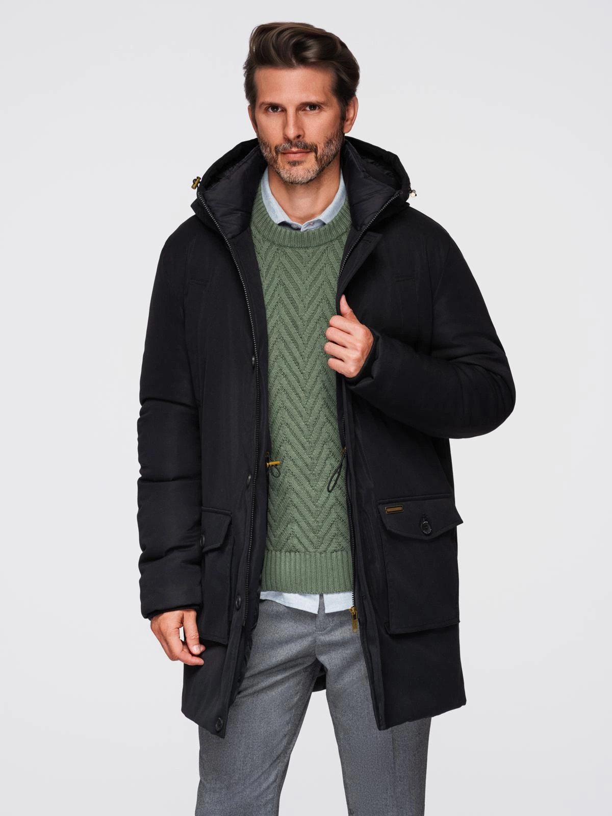 OMBRE Winterjacke Elegante Herren-Parka mit Cargotaschen und Kapuze