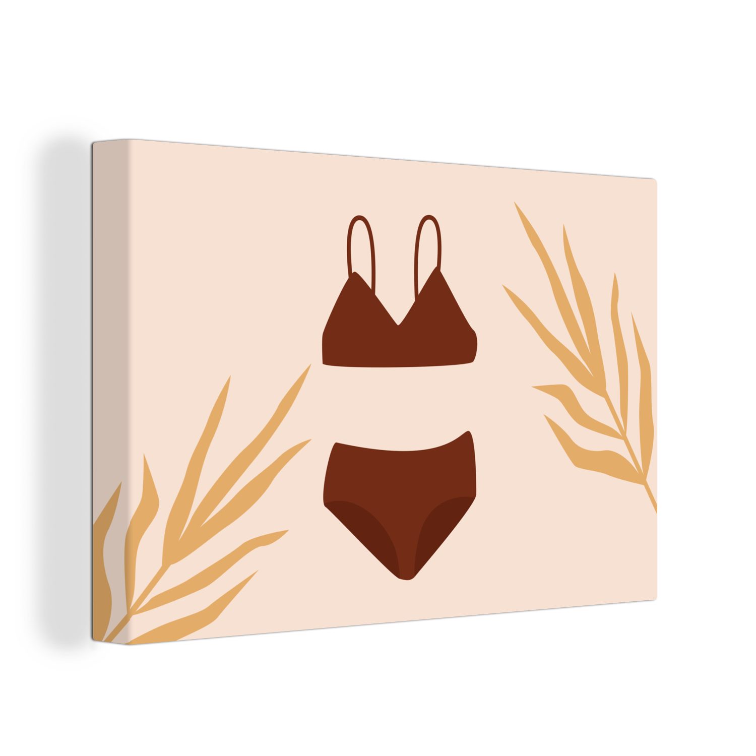 OneMillionCanvasses® Leinwandbild Sommer - Bikini - Blätter, (1 St), Wandbild Leinwandbilder, Aufhängefertig, Wanddeko, 30x20 cm
