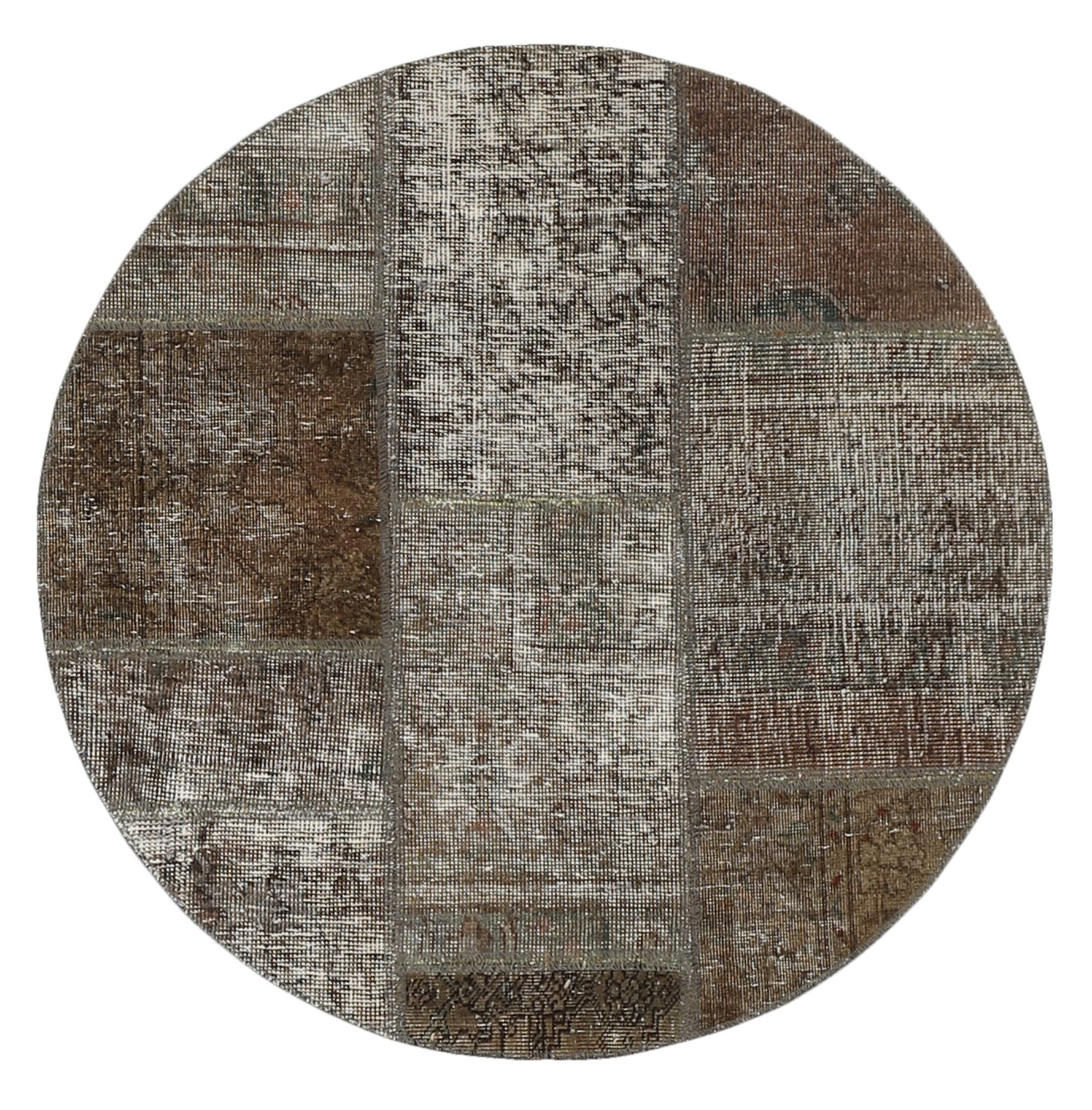 Wohnando Teppich MY-RUG Vintage Patch Work Floral & Ornamentiert 100x100cm, Rund, Höhe: 10 mm, Handgeknüpfter Teppich,Handgesponnene Wolle, mit Naturfarben gegärbt