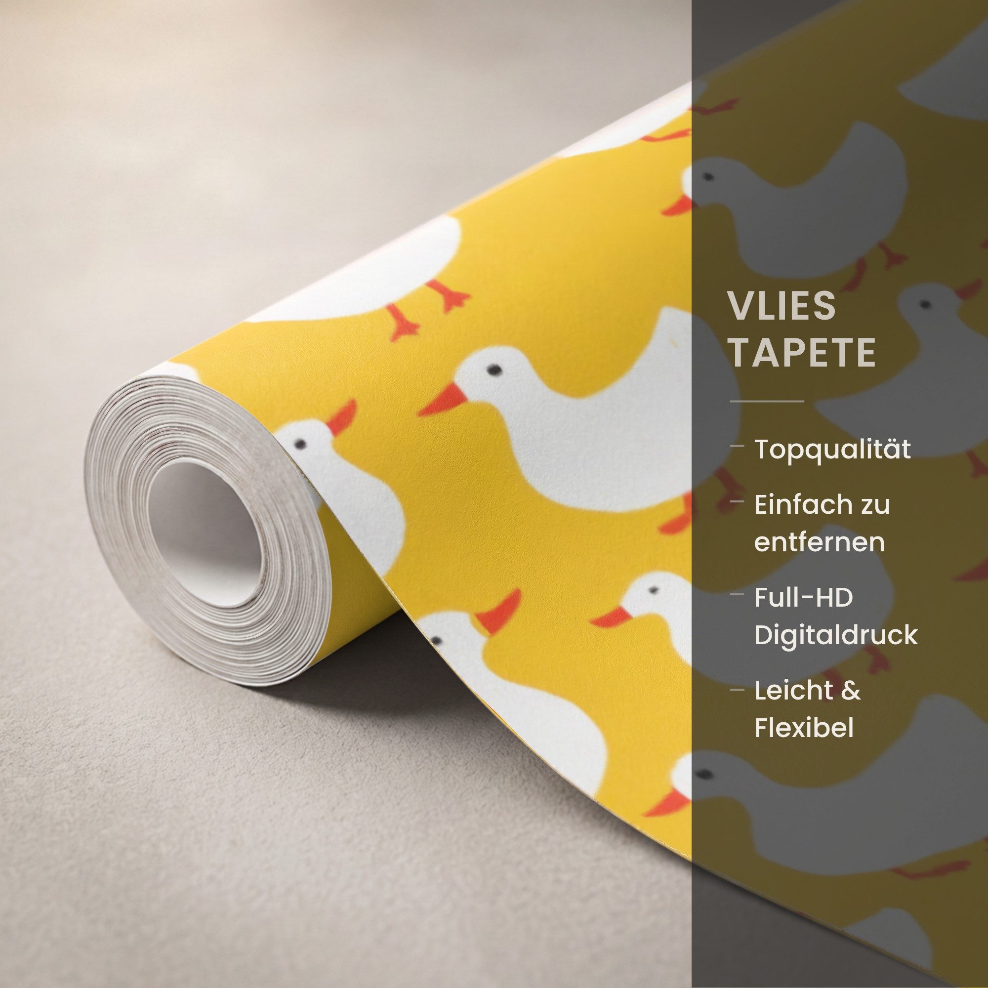 OnlyWow Fototapete Enten - Muster - Gelb, Matt, bedruckt, Wandtapete, Schlafzimmer, Wanddekoration 100x220cm