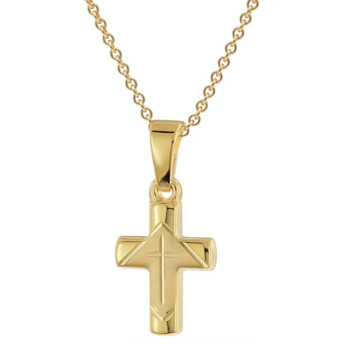trendor Kreuzkette 28218, Kinder Kreuz-Anhänger Gold 333 / 8K An Vergoldeter Silberkette