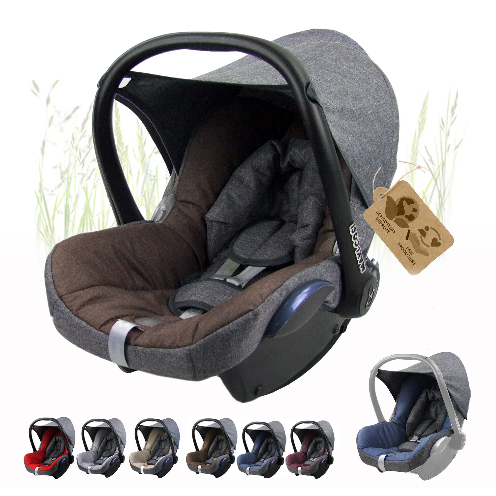 BambiniWelt by Rafael K. Babyschale Ersatzbezug kompatibel mit Maxi Cosi Cabrio Fix Babyschale 6-tlg, ab: 0+, bis: 14 Monate