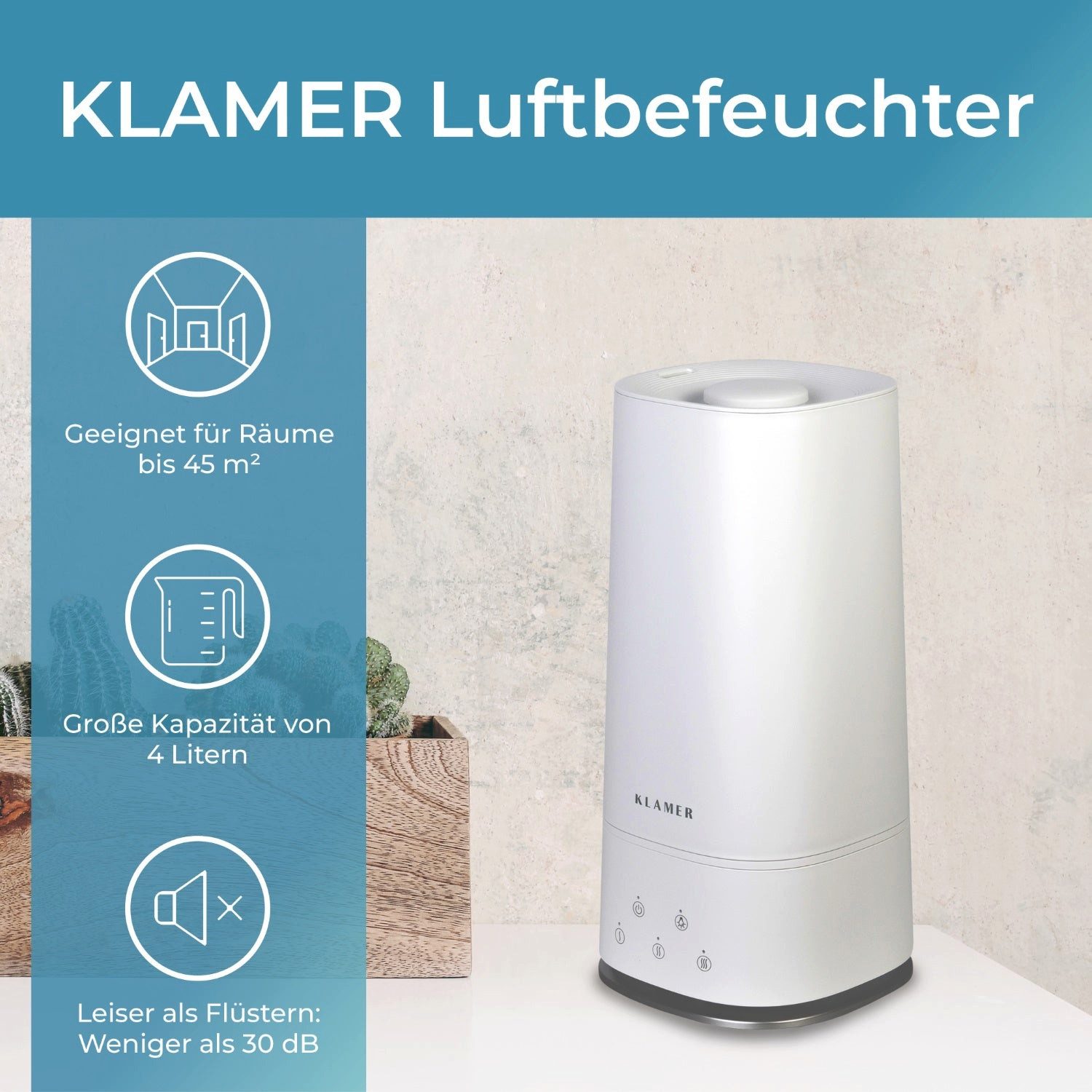 KLAMER Luftbefeuchter 4L Top Fill, Leise 30dB, 40h Laufzeit, 300 ml/h, 3 St günstig online kaufen